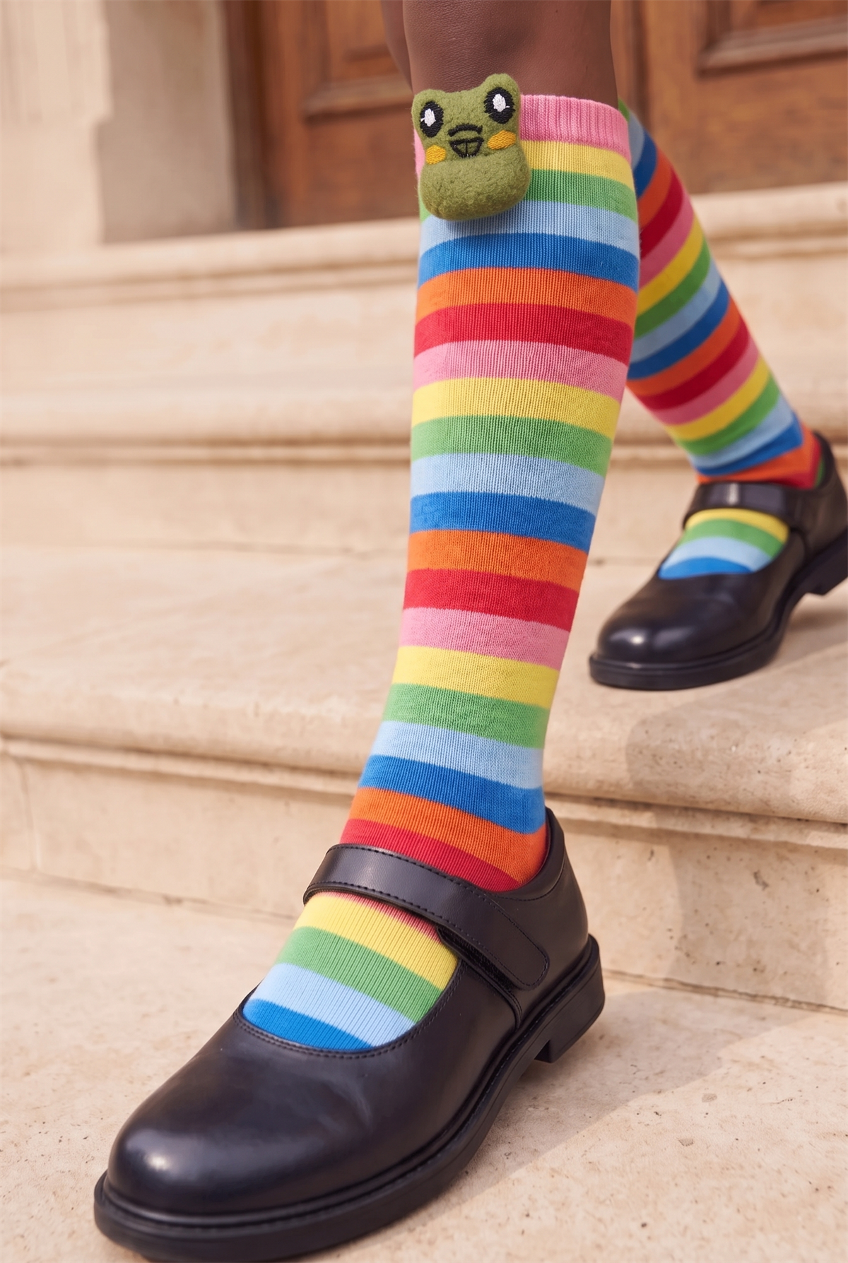 Colored Frog Girls Knee Socks Patterned