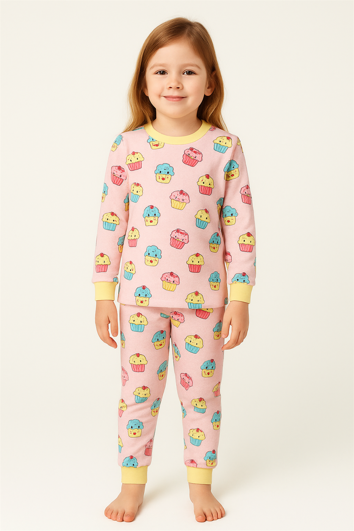 Kız Çocuk Cup Cake Baskılı Pijama Takımı