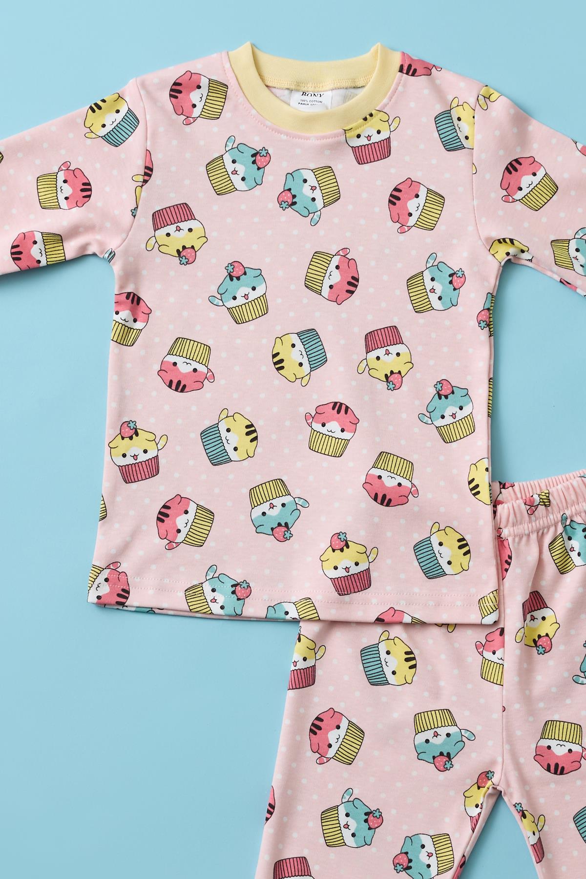Kız Çocuk Cup Cake Baskılı Pijama Takımı