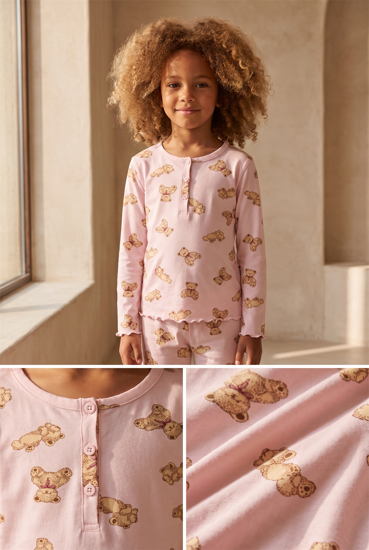 22612K2004 CUTE EDITION TEDDY KIZ ÇOCUK PİJAMA TAKIM Pembe