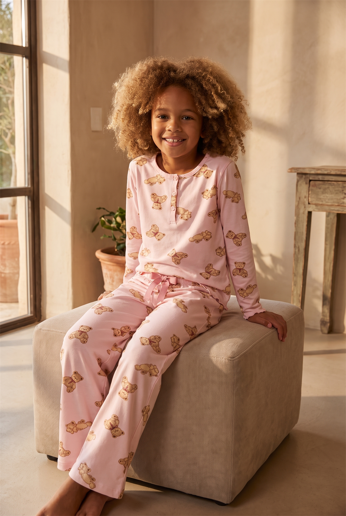 22612K2004 CUTE EDITION TEDDY KIZ ÇOCUK PİJAMA TAKIM Pembe