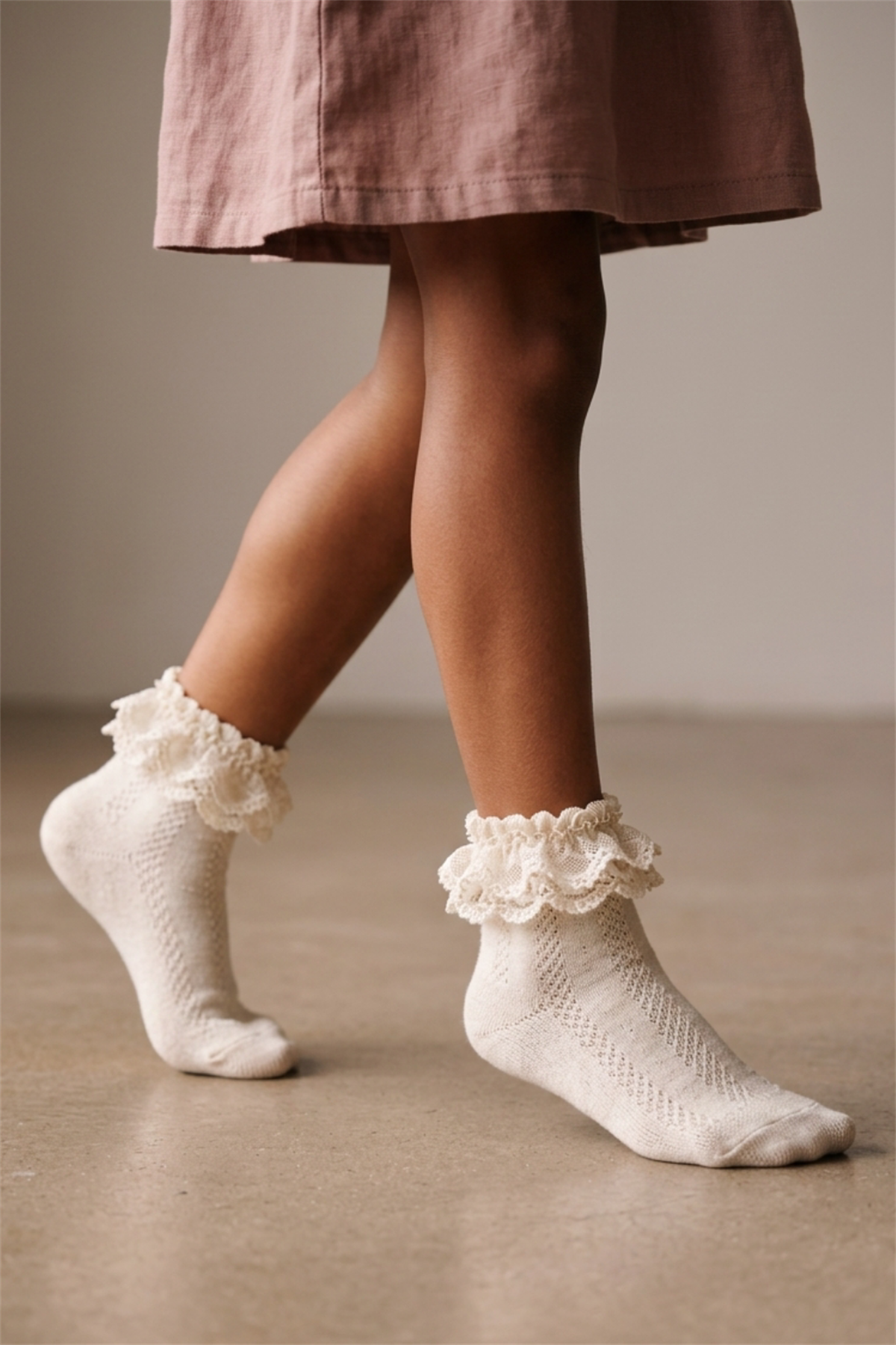 12601G2001 DANTEL AKSESUARLI KIZ ÇOCUK STEP ÇORAP Ecru