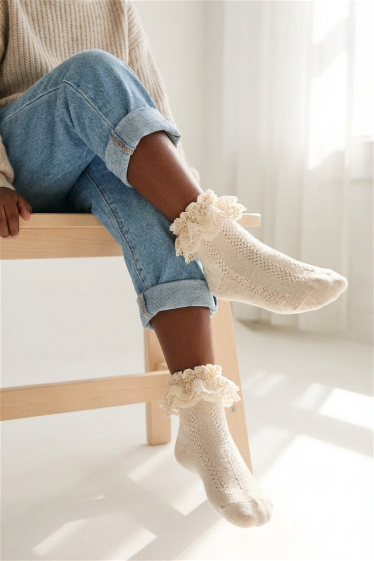 12601G2001 DANTEL AKSESUARLI KIZ ÇOCUK STEP ÇORAP Ecru