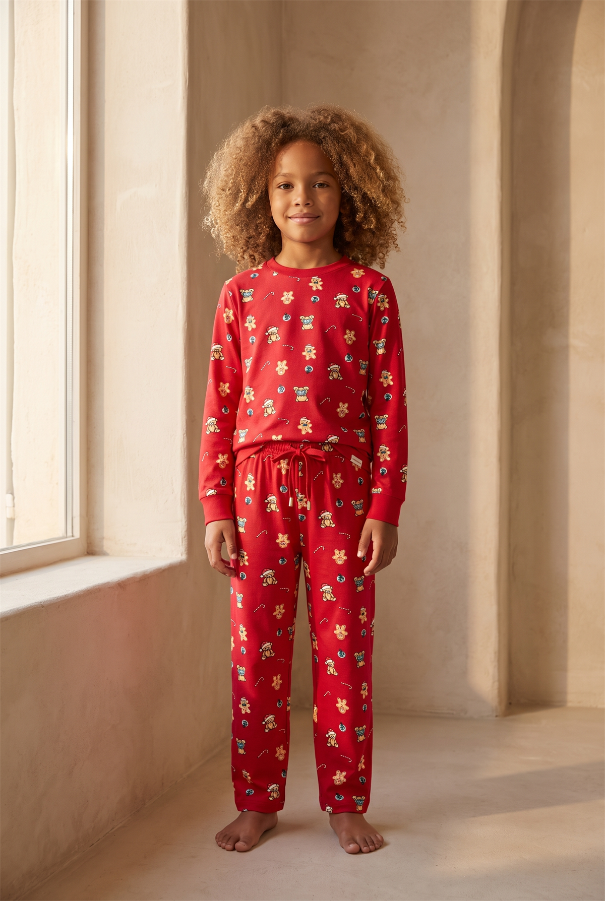 Kız Çocuk Dear Santa Ginger Breadman Pijama Takımı Kırmızı