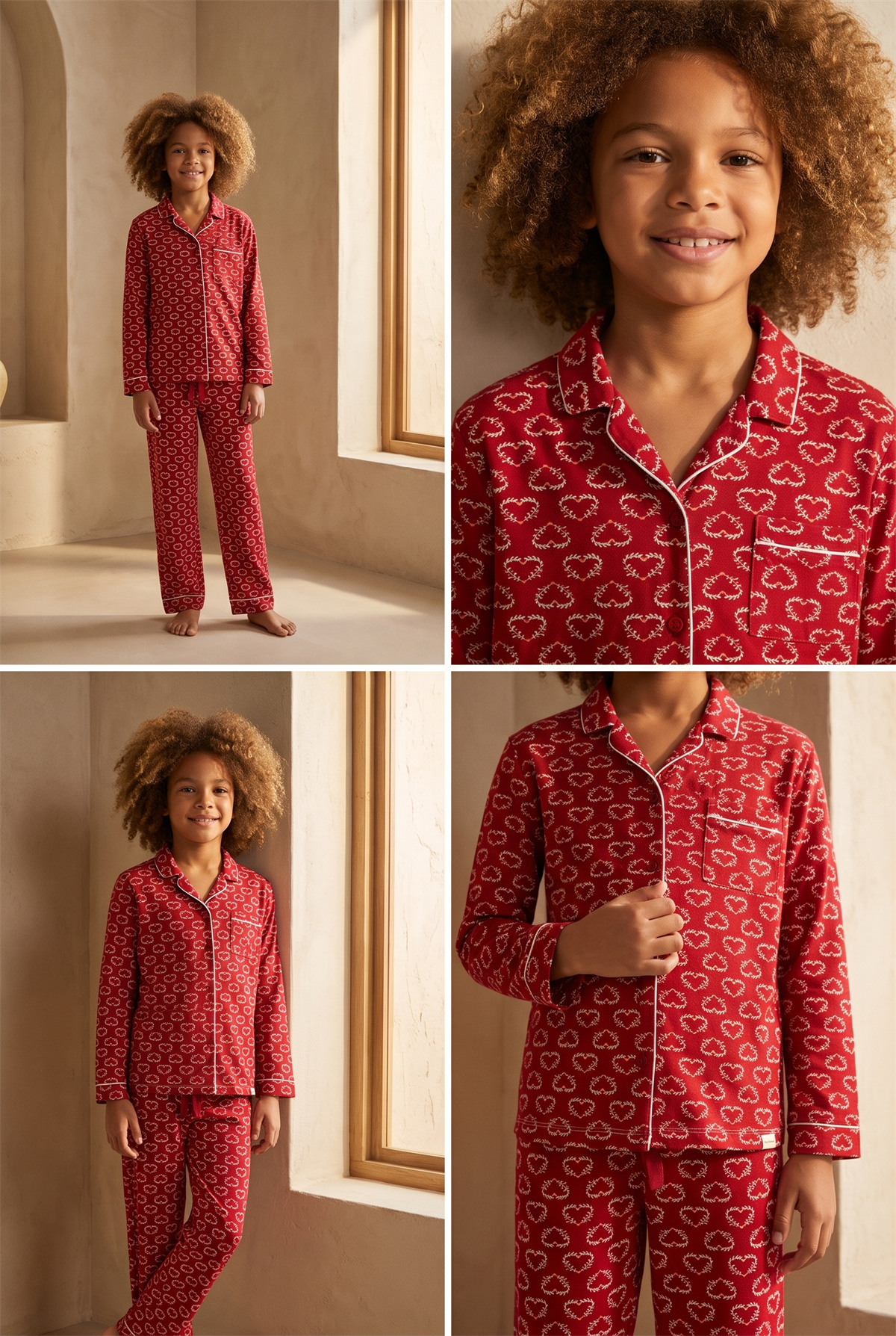 Kız Çocuk Dear Santa Kalpli Pijama Takımı Kırmızı