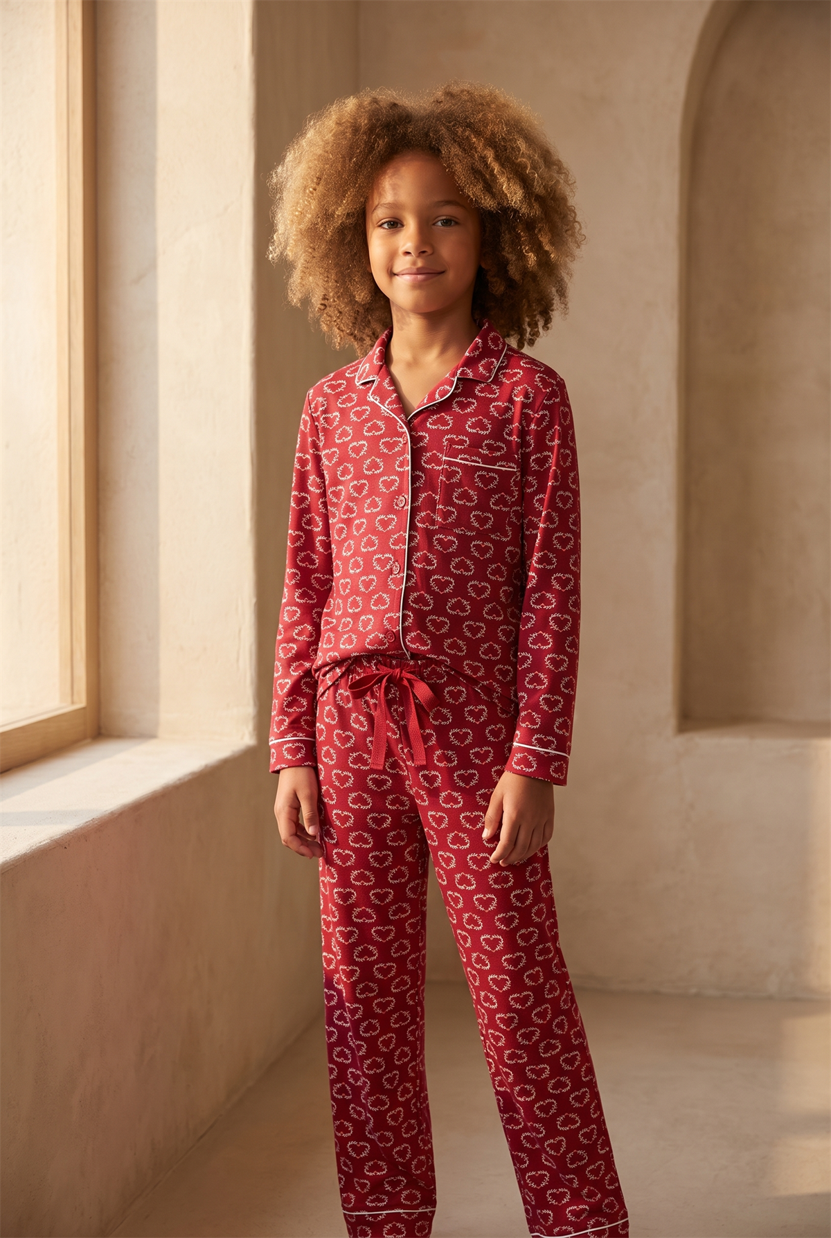Kız Çocuk Dear Santa Kalpli Pijama Takımı Kırmızı