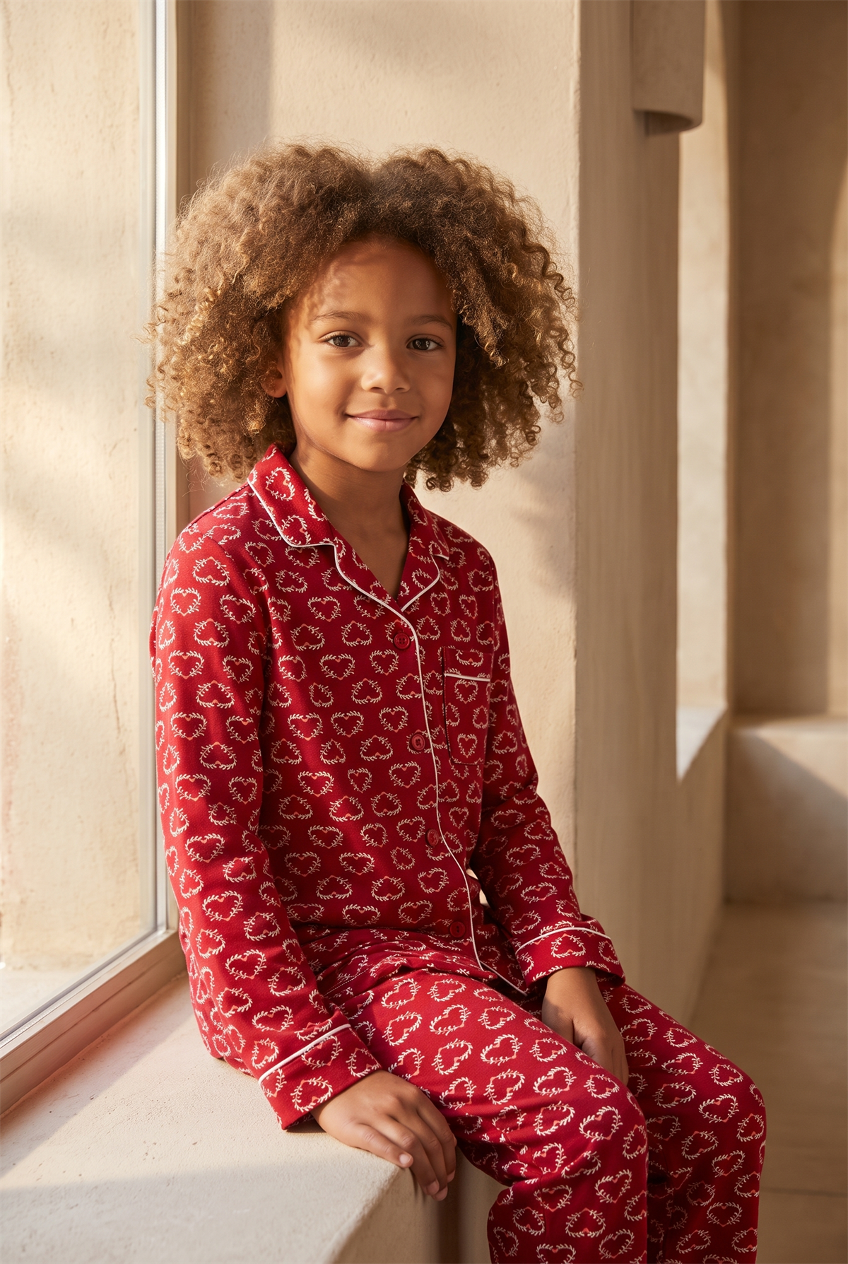 Kız Çocuk Dear Santa Kalpli Pijama Takımı Kırmızı