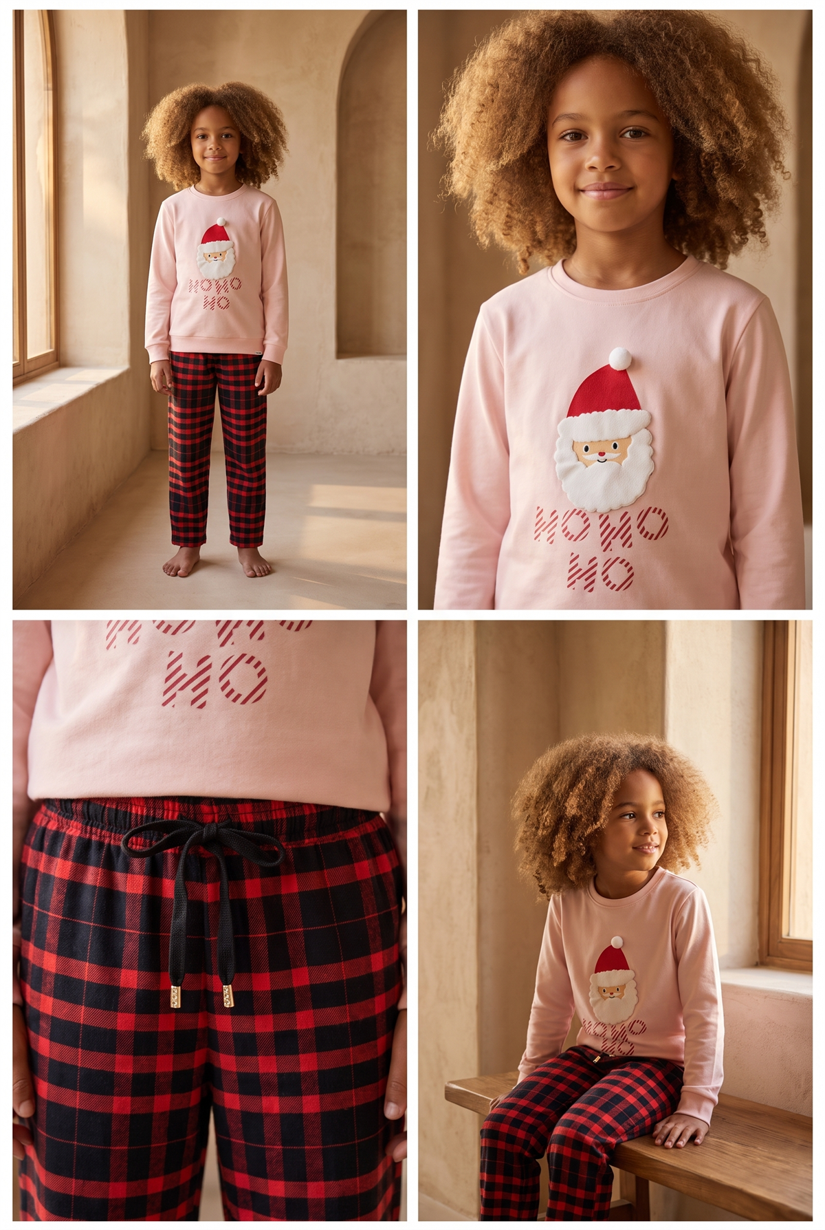 Kız Çocuk Dear Santa Noel Baba Figürlü Pijama Takımı Pembe