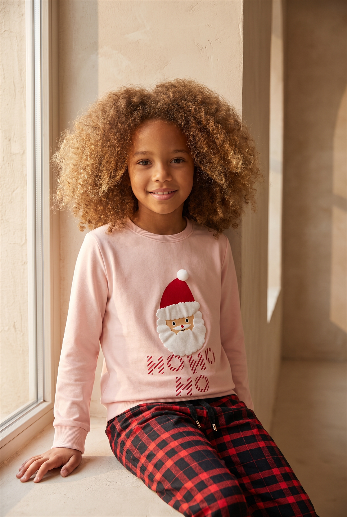 Kız Çocuk Dear Santa Noel Baba Figürlü Pijama Takımı Pembe