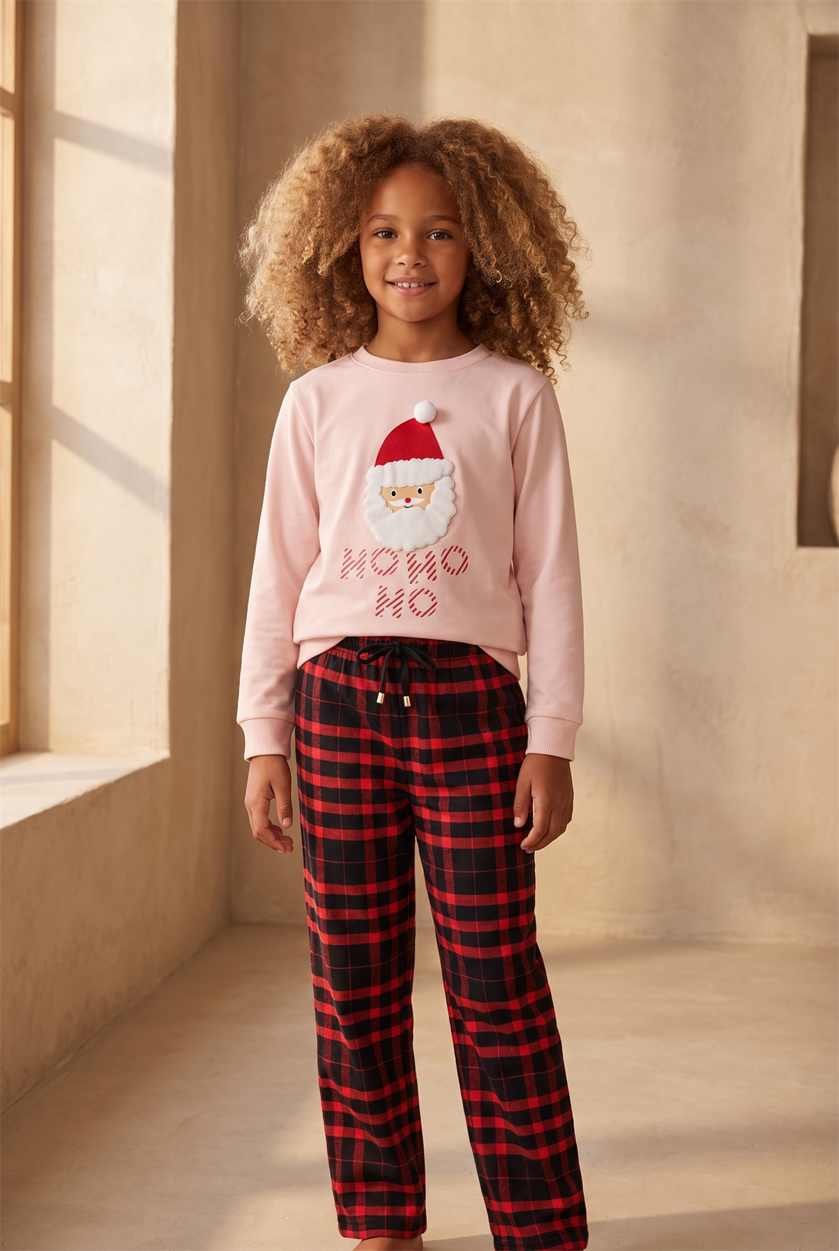 Kız Çocuk Dear Santa Noel Baba Figürlü Pijama Takımı Pembe