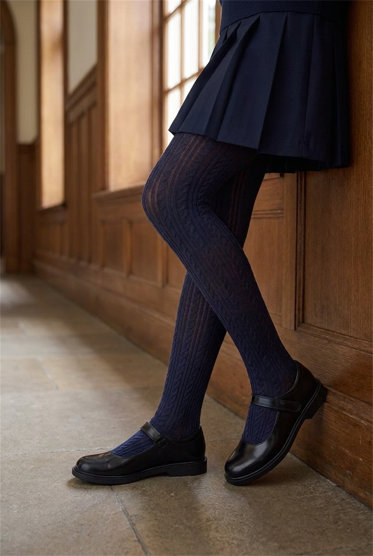 Patterned Kids Pantyhose Navy Blue