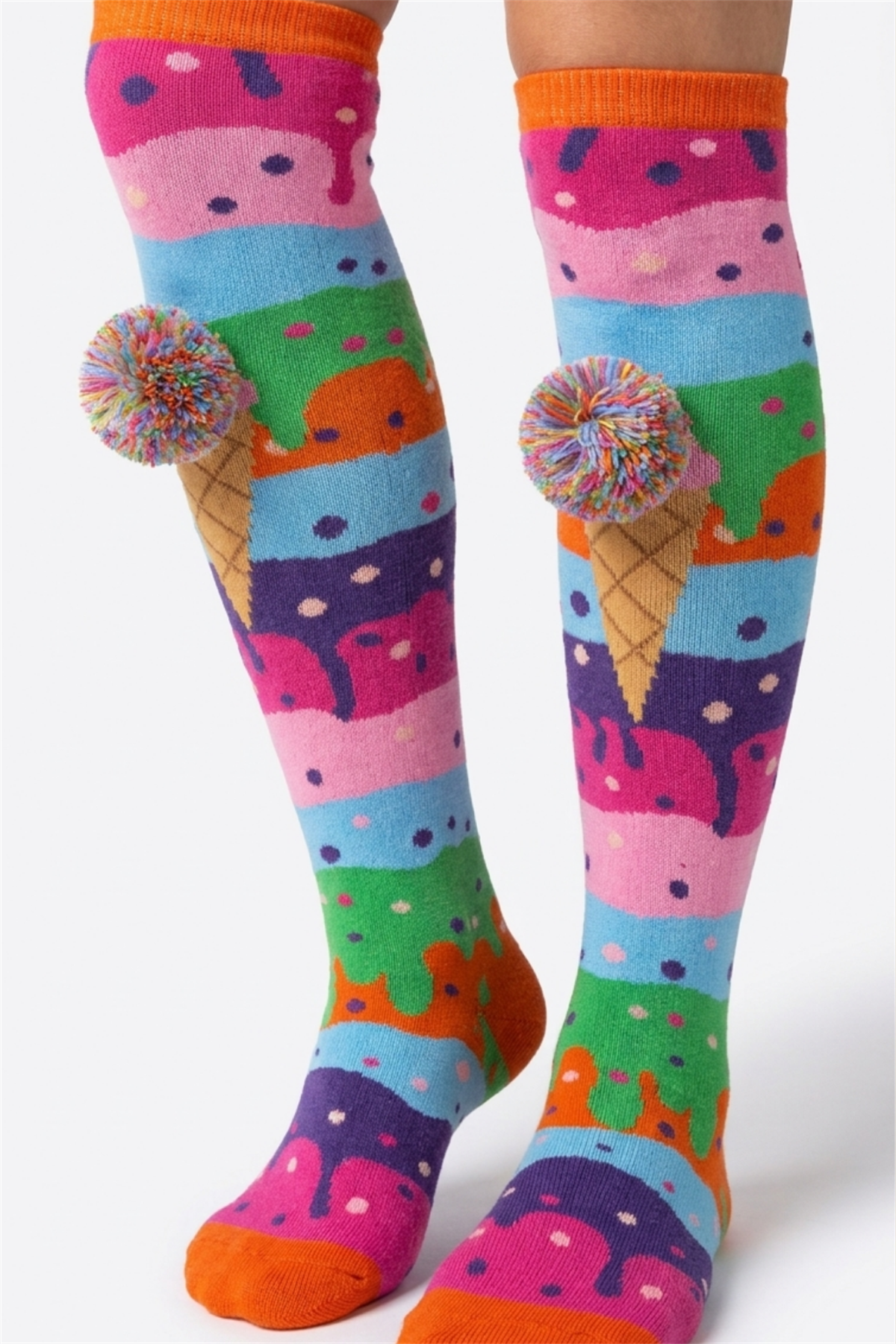 Girls Ice Cream Patterned Knee Socks