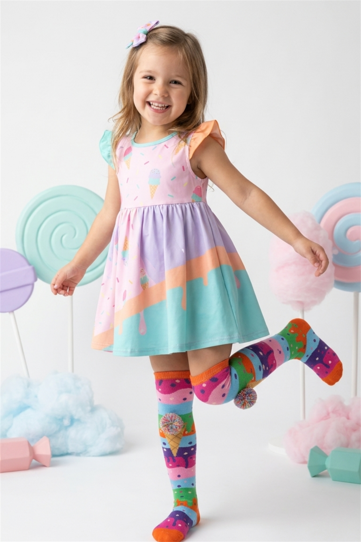 Girls Ice Cream Patterned Knee Socks