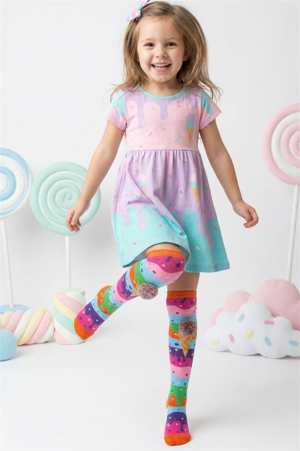 Girls Ice Cream Patterned Knee Socks