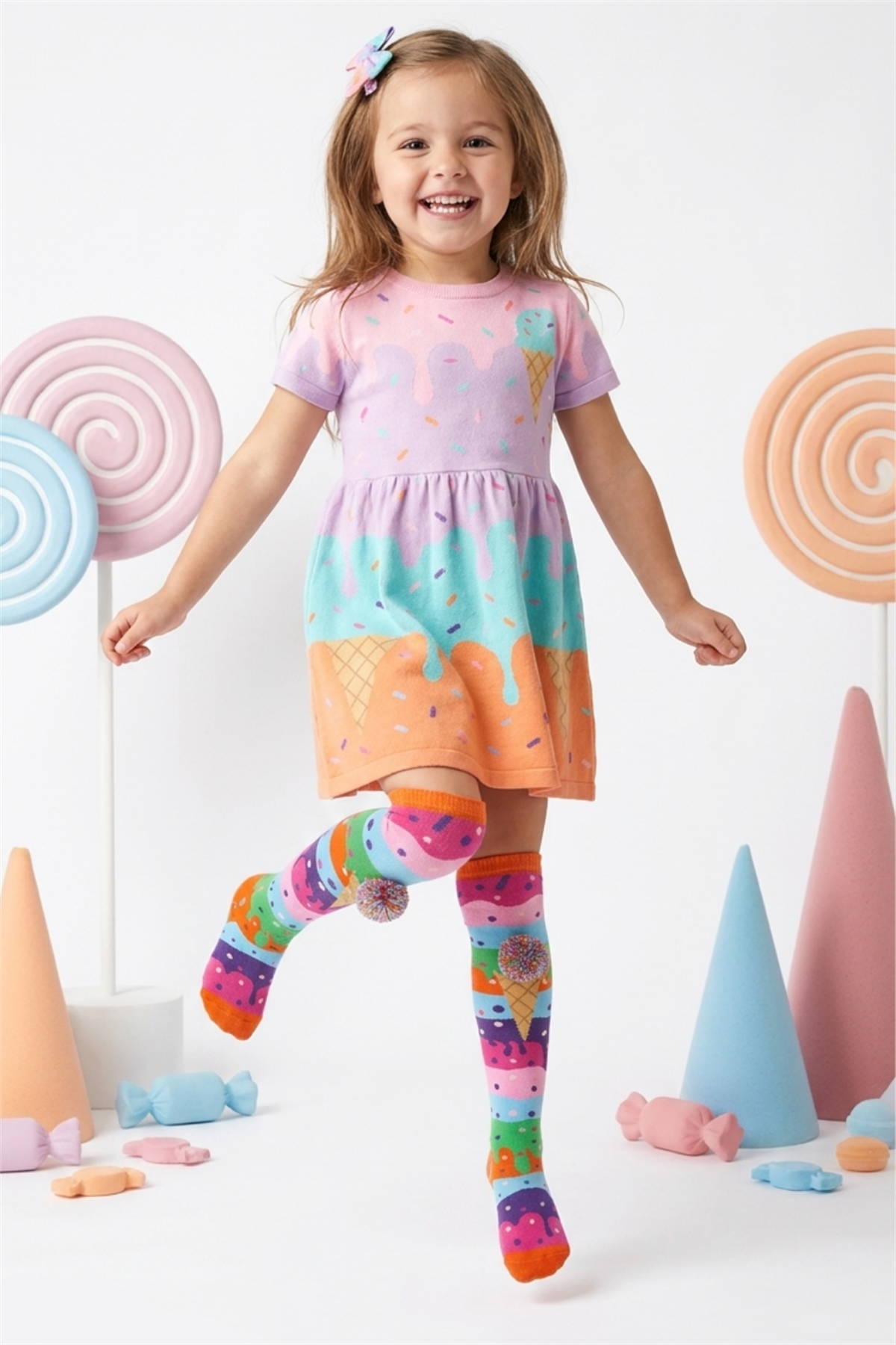 Girls Ice Cream Patterned Knee Socks