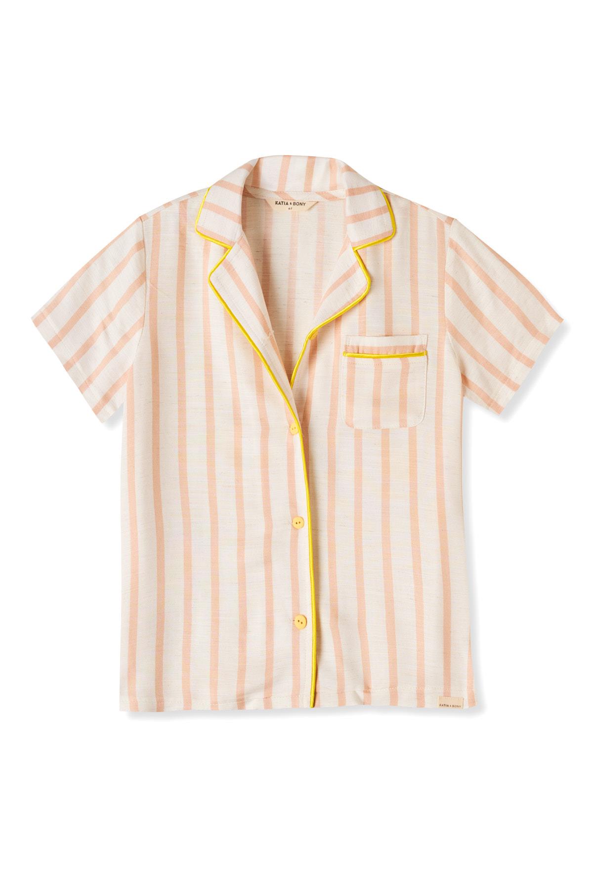 Girls Cream Colored Striped Pajama Top
