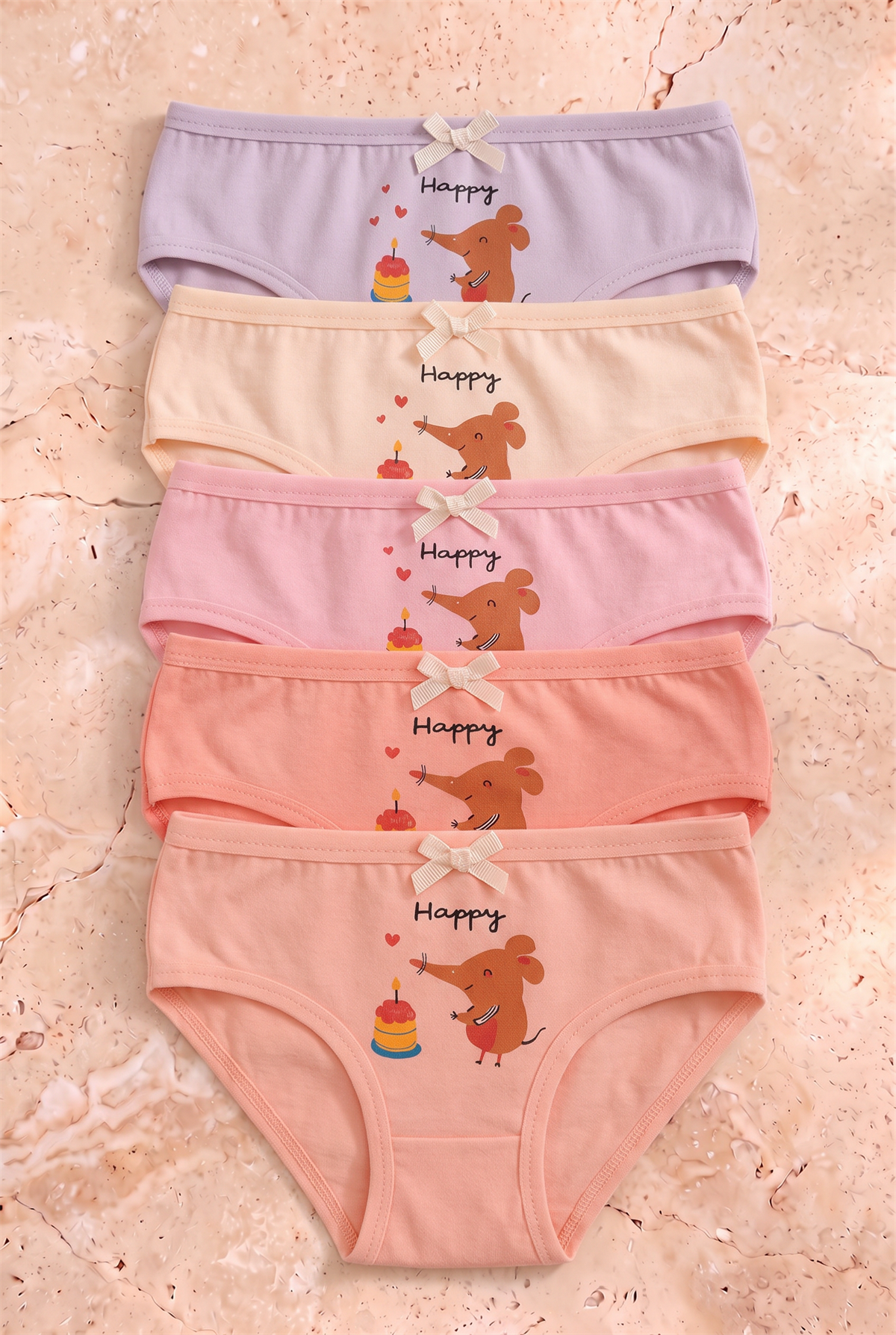 Kız Çocuk Fil Baskılı 5li Slip Külot
