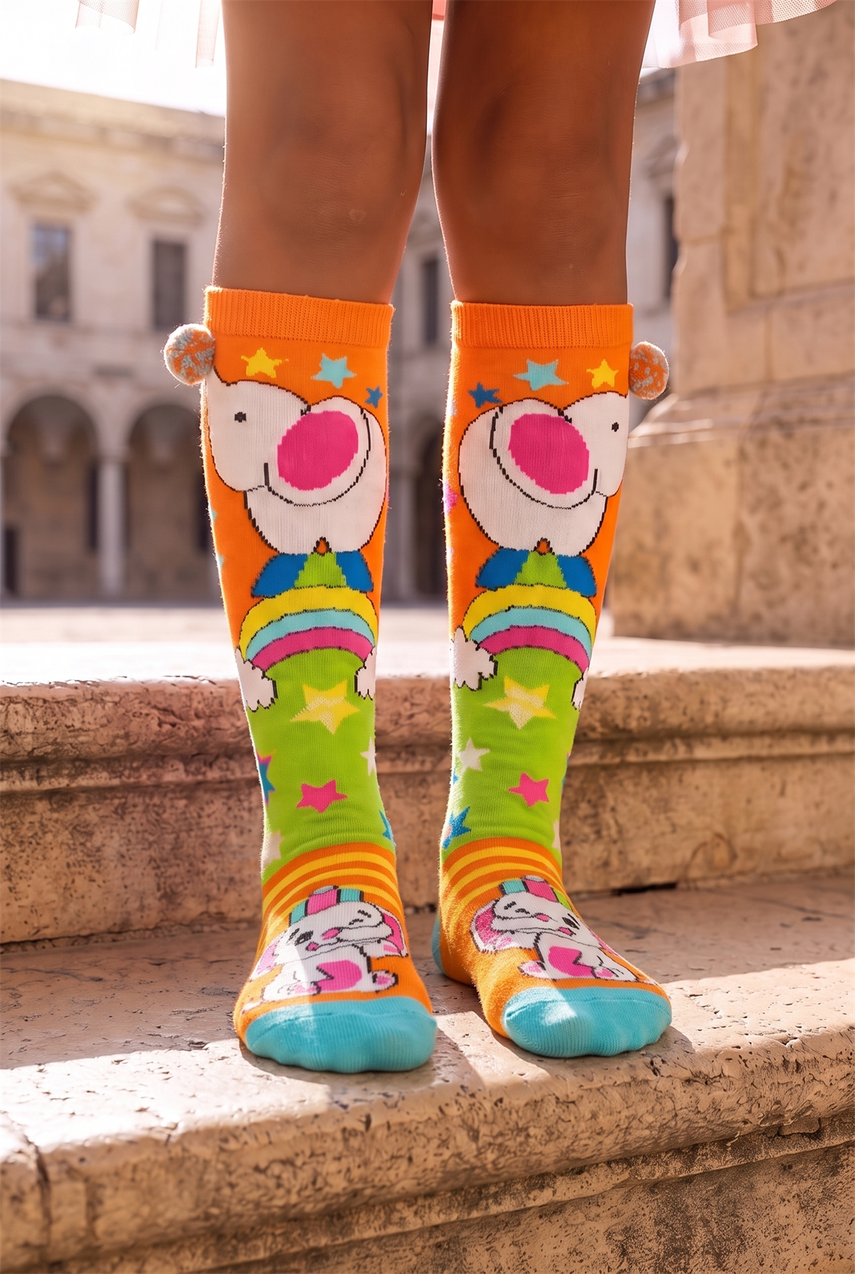 Circus Elephant Girls Knee Socks Orange