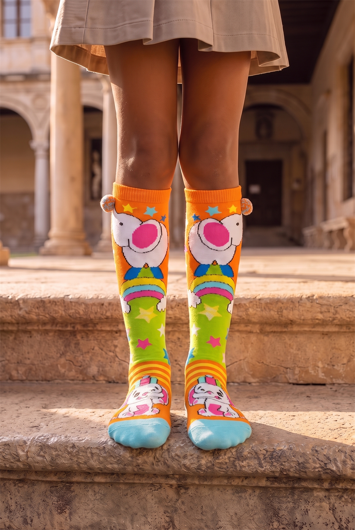 Circus Elephant Girls Knee Socks Orange