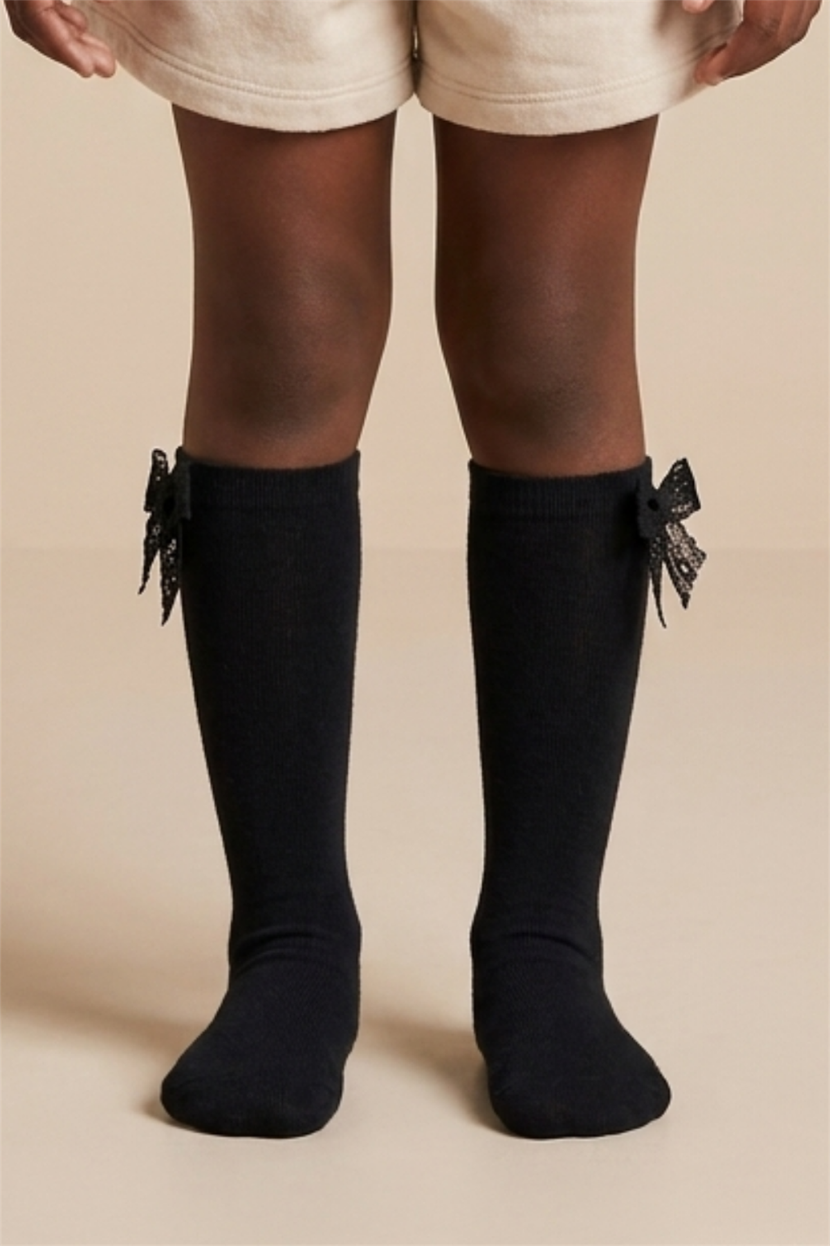 Girls Knee-High Socks with Bow Accessory Black