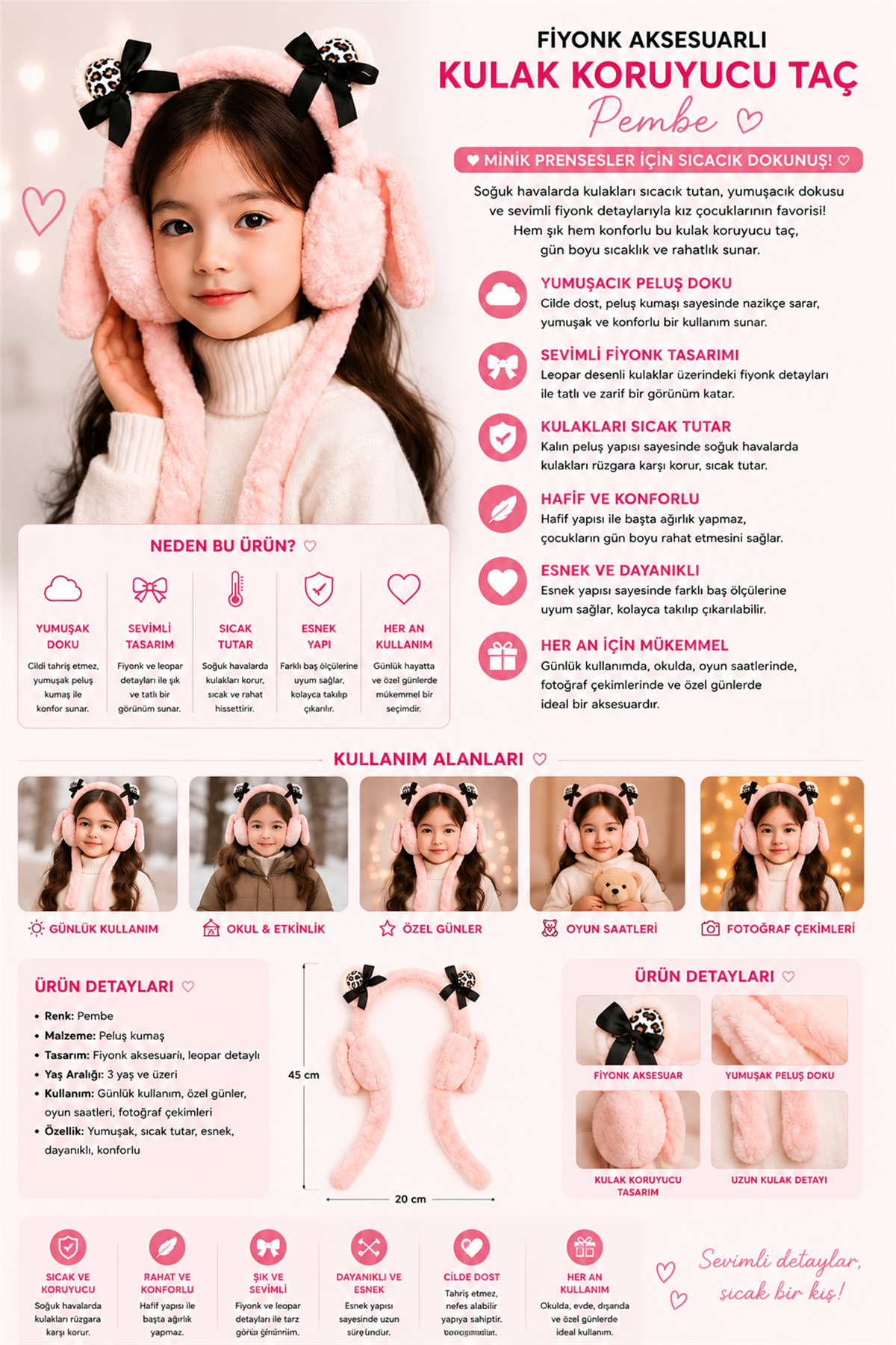 Girls Ear Protector Crown With Bow Accessory Pink