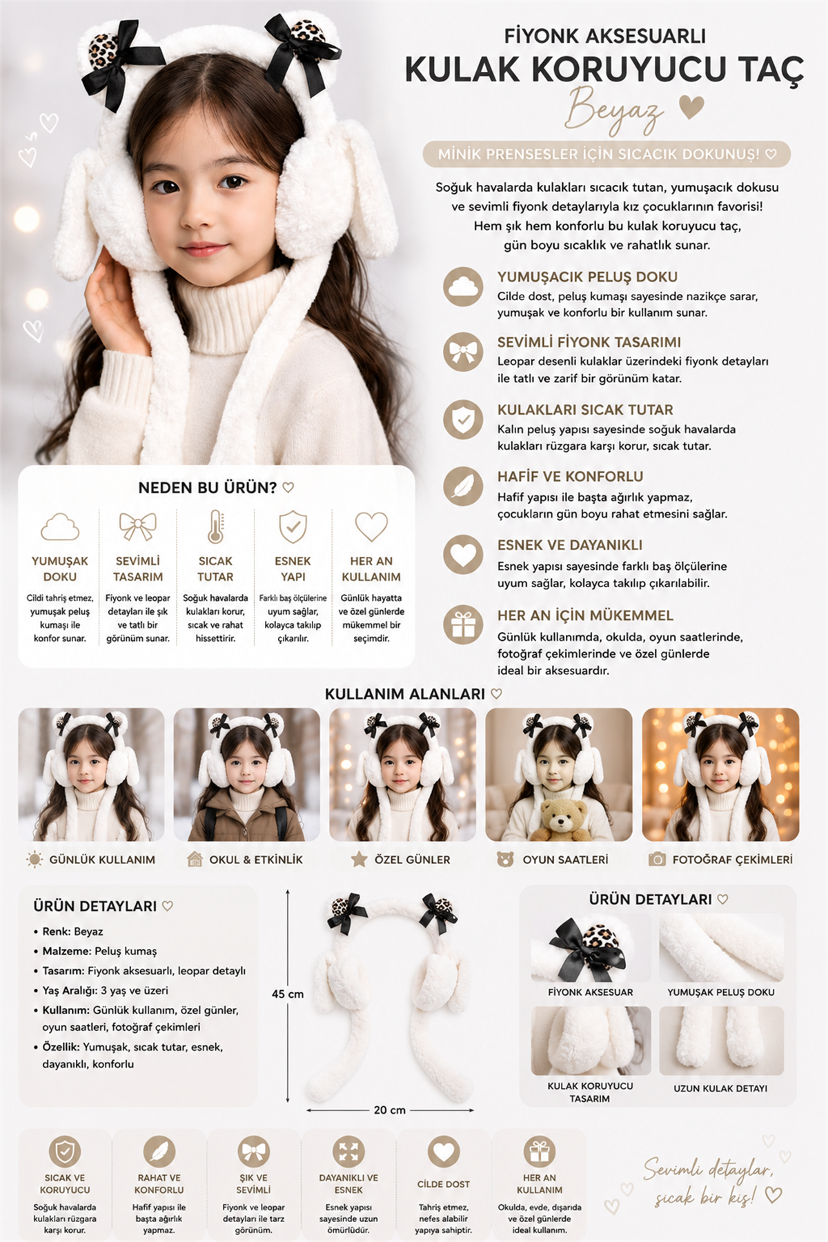 Girls Ear Protector Crown With Bow Accessory White