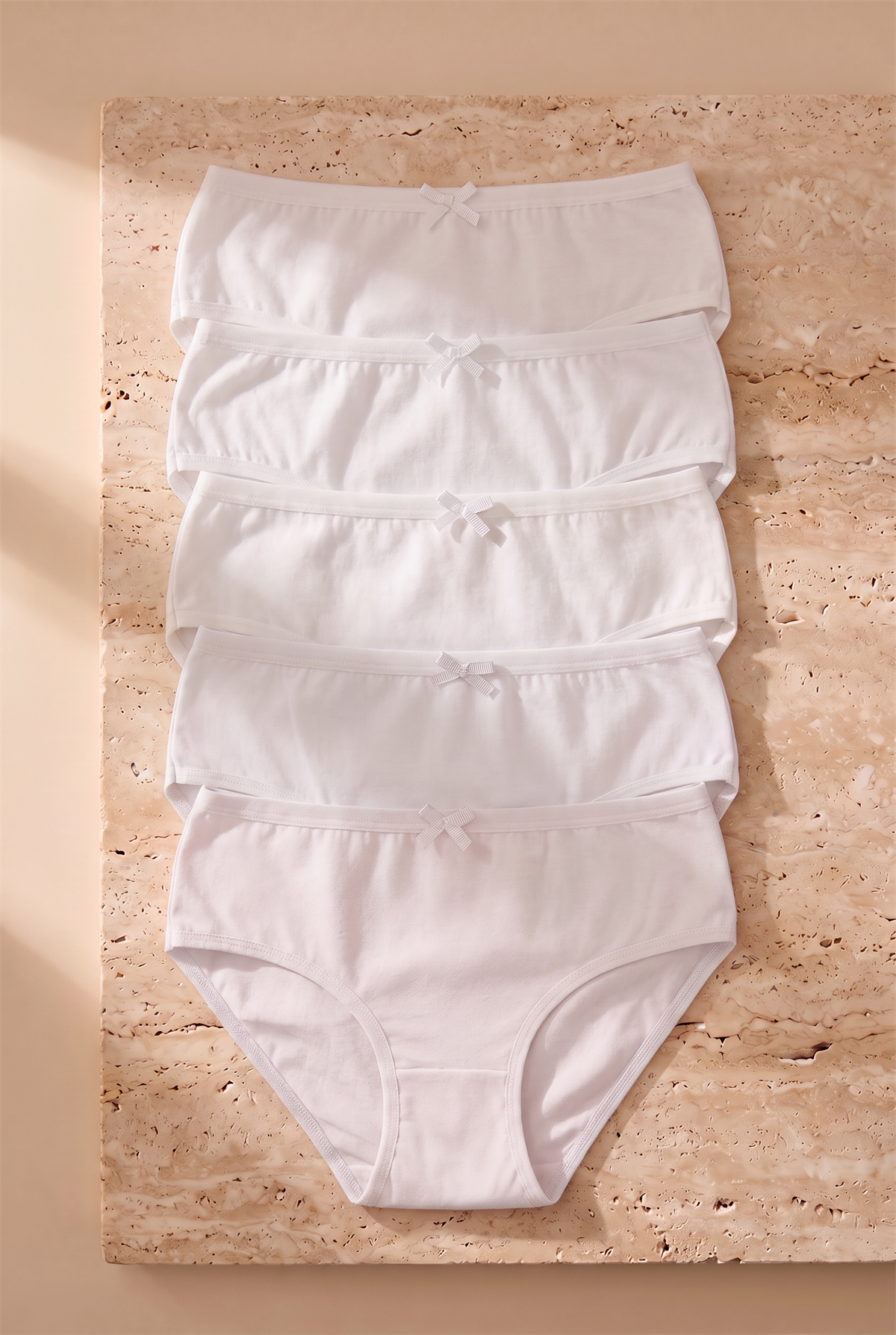 Kız Çocuk Fiyonklu 5 li Paket Slip Külot Beyaz