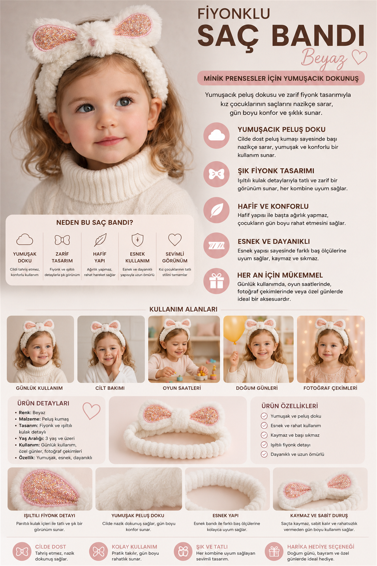 Girls Bow Hair Band White