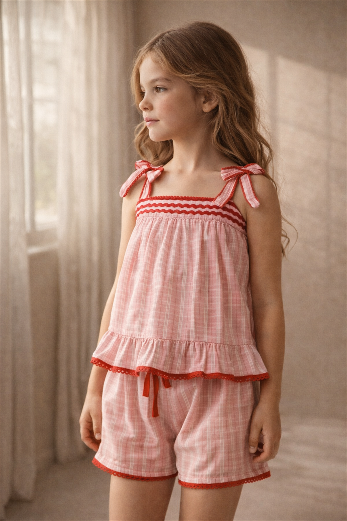 Kız Çocuk Floral Outburst Kurdeleli Şortlu Pijama Takımı Pembe