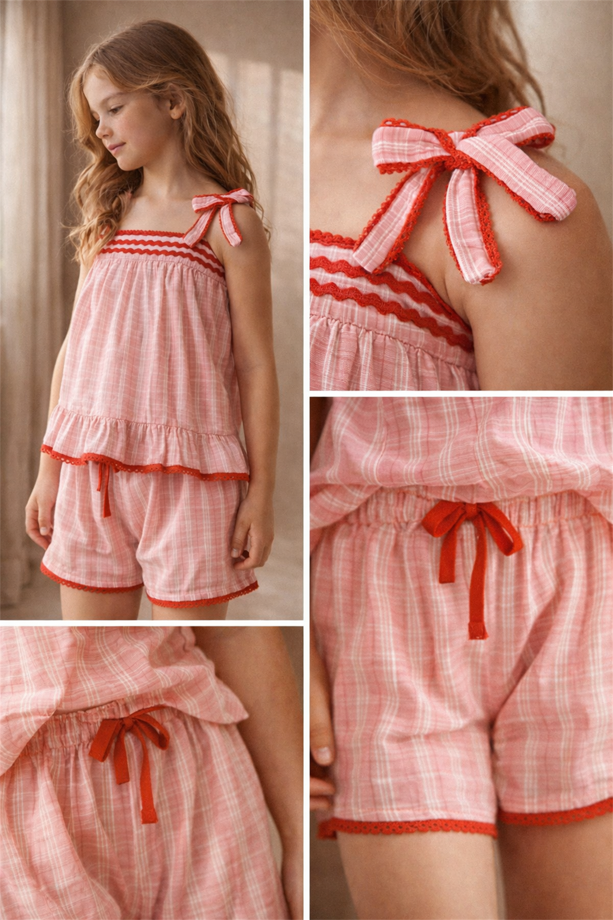 Kız Çocuk Floral Outburst Kurdeleli Şortlu Pijama Takımı Pembe