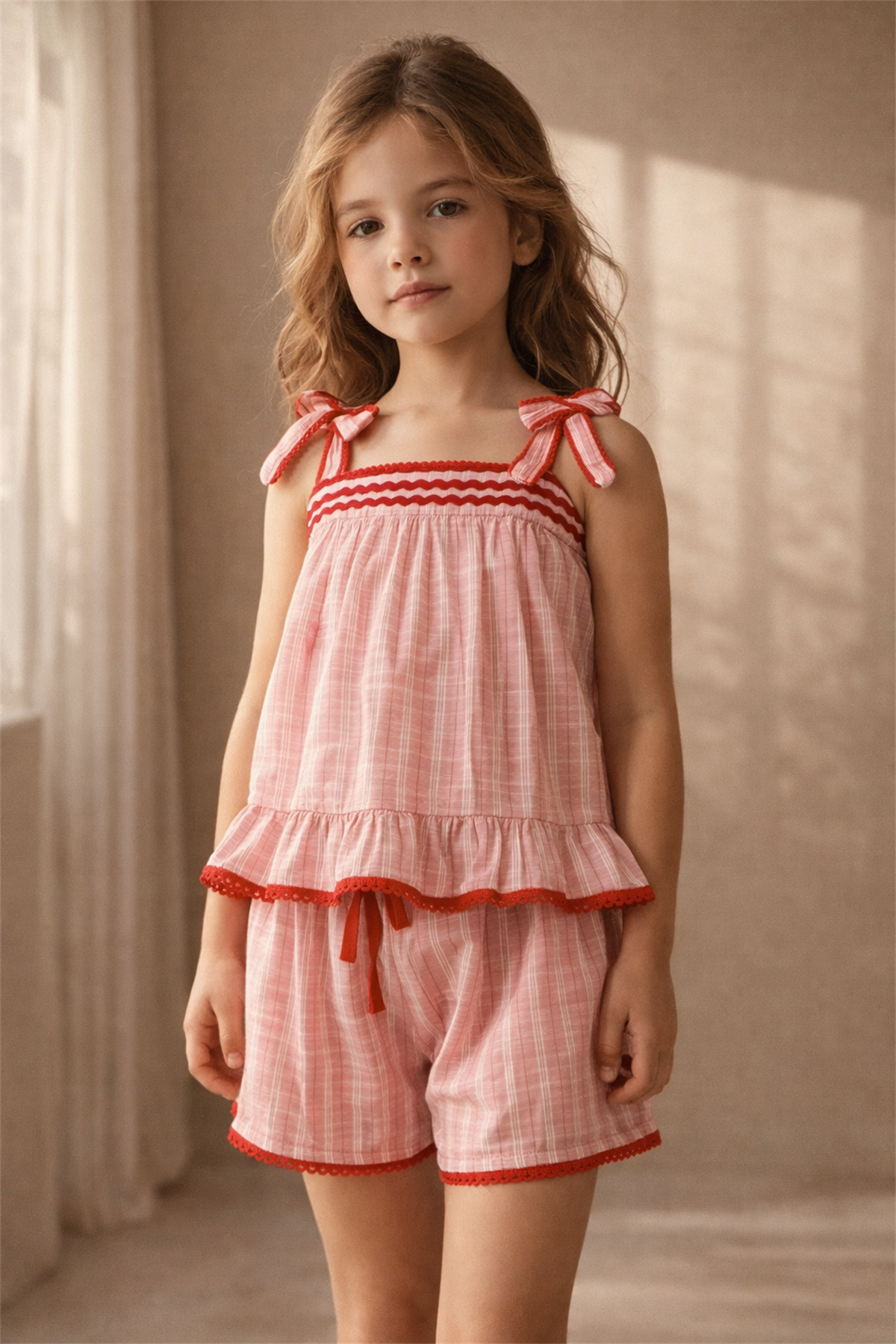 Kız Çocuk Floral Outburst Kurdeleli Şortlu Pijama Takımı Pembe