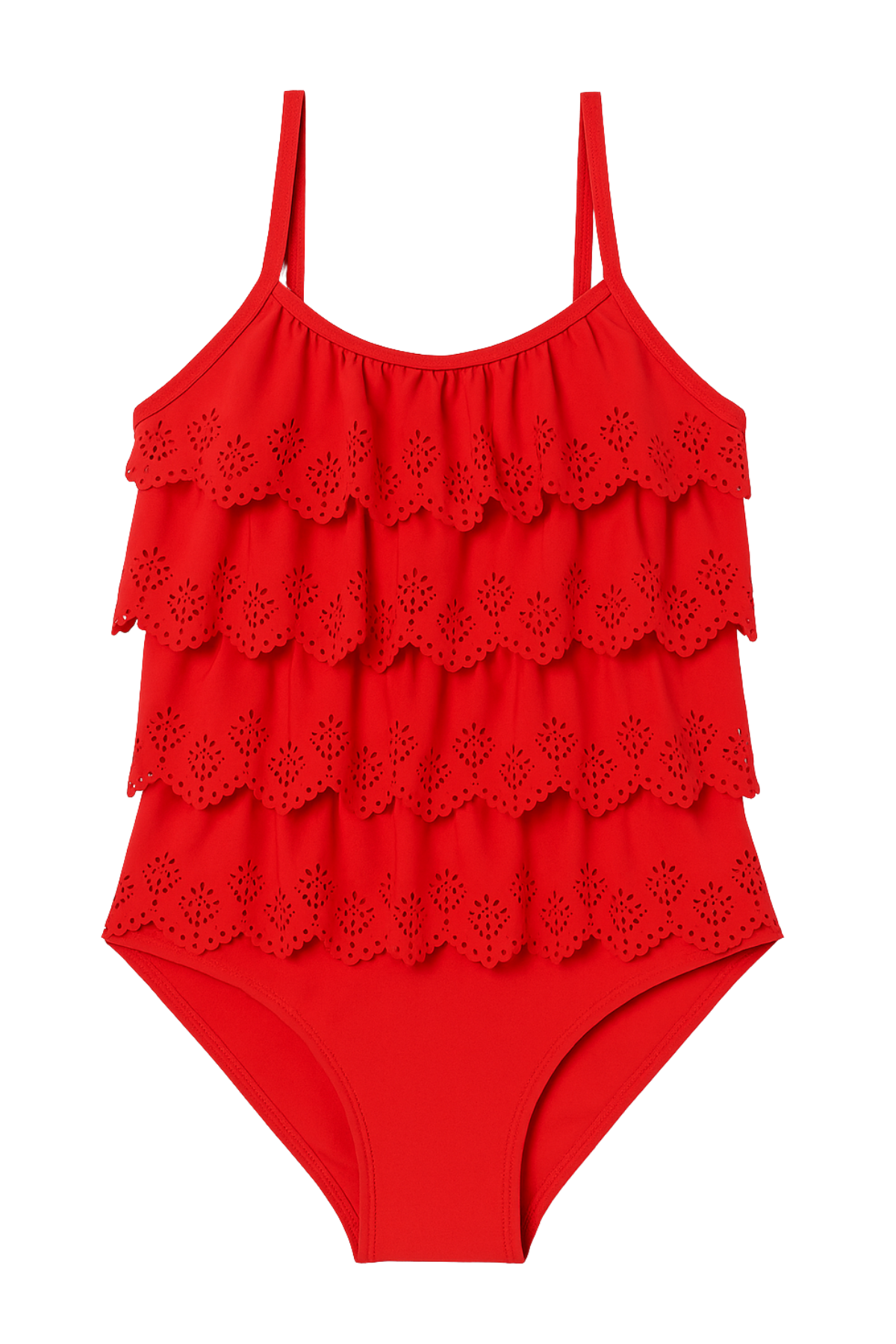 Girls Frill Wave Swimsuit Coral