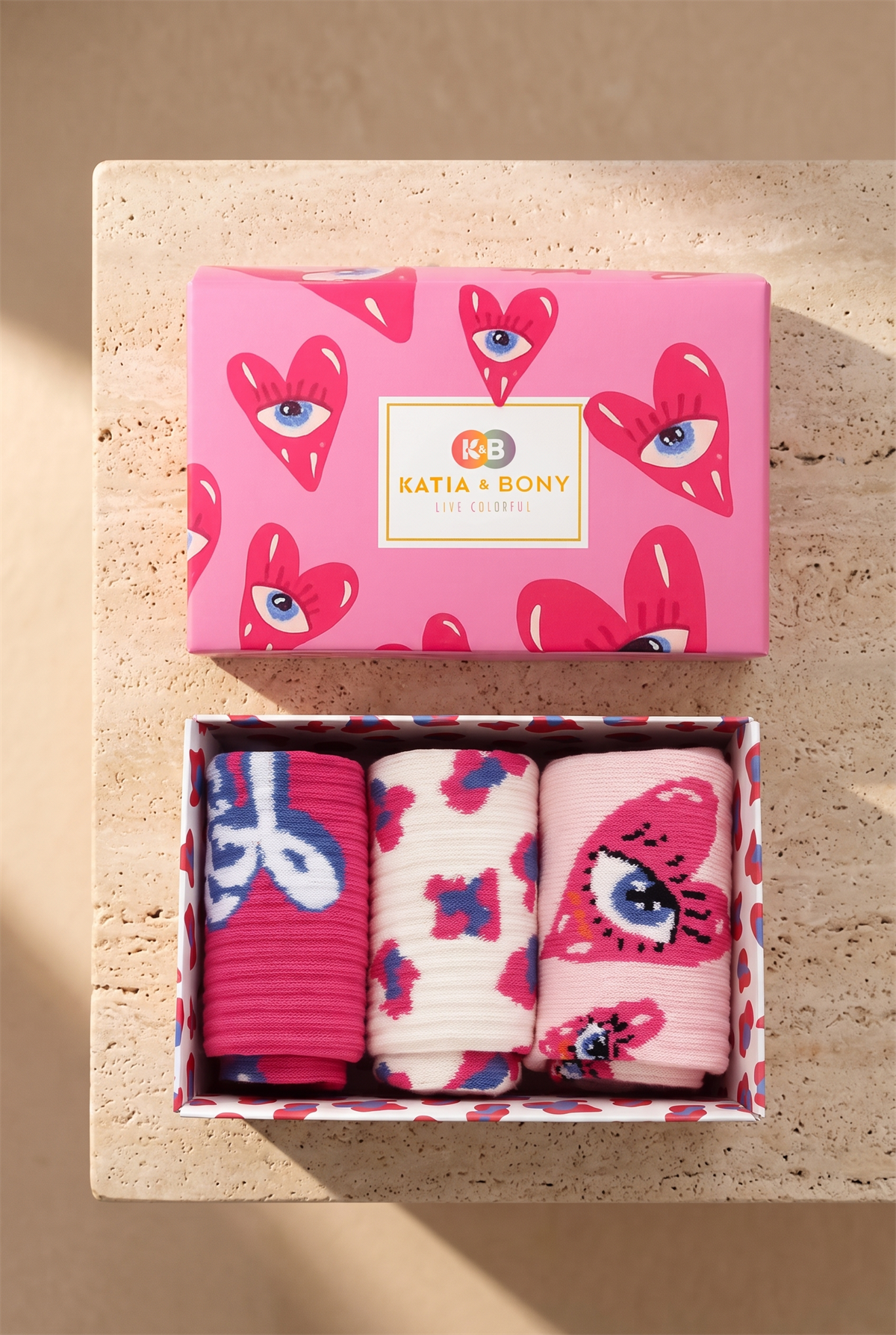 Girls Heart Patterned 3-Piece Boxed Socks