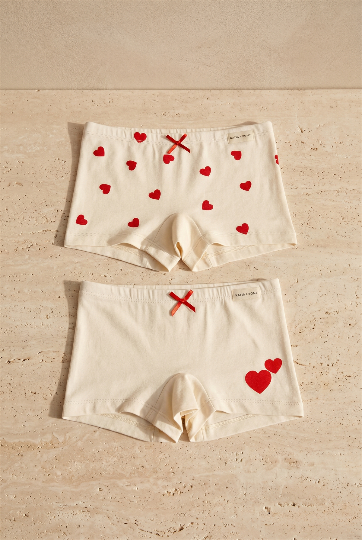 Kız Çocuk Kalpli 2li Boxer Ekru