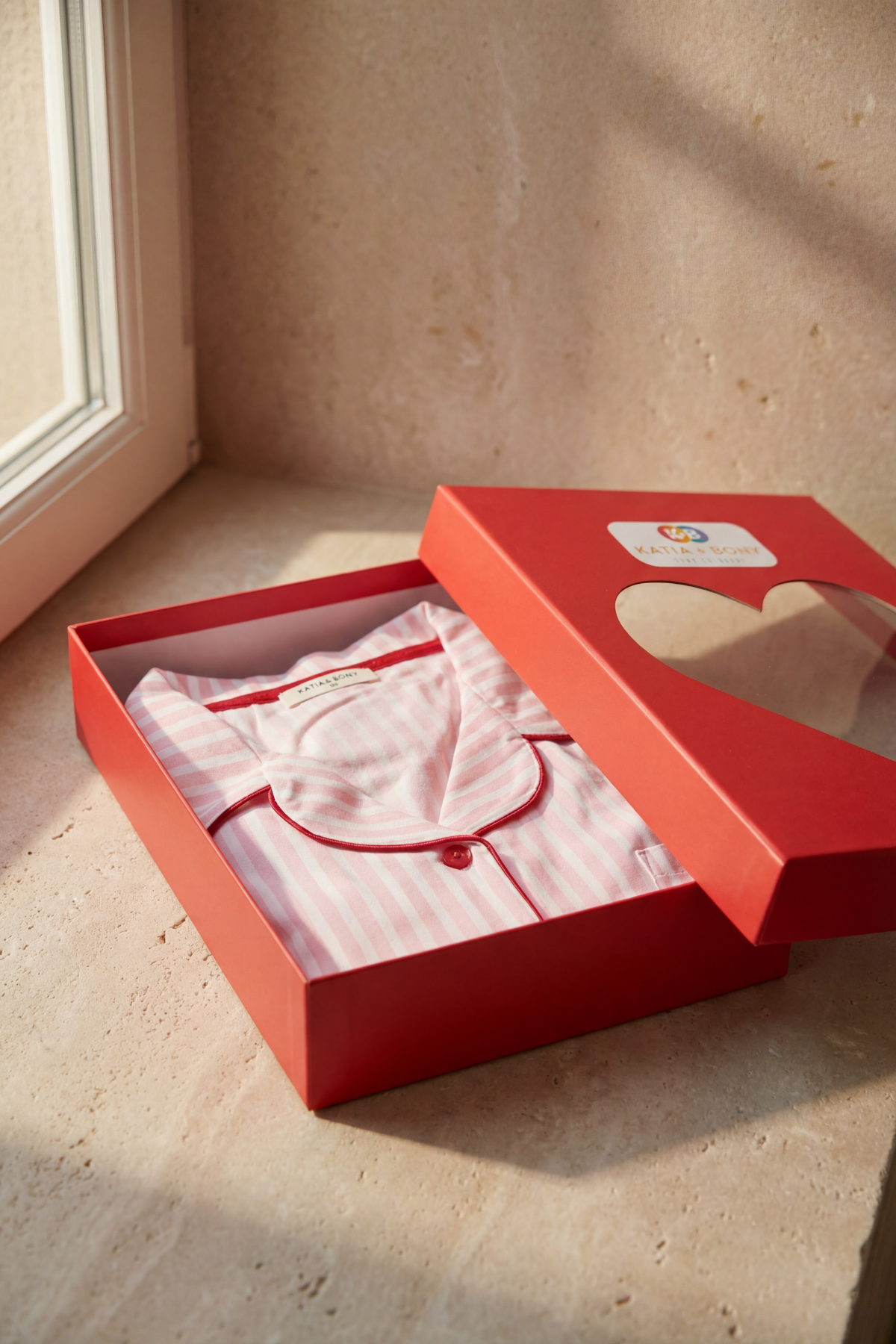 Kız Çocuk Kalpli Kutulu Çizgili Pijama Takımı Pembe