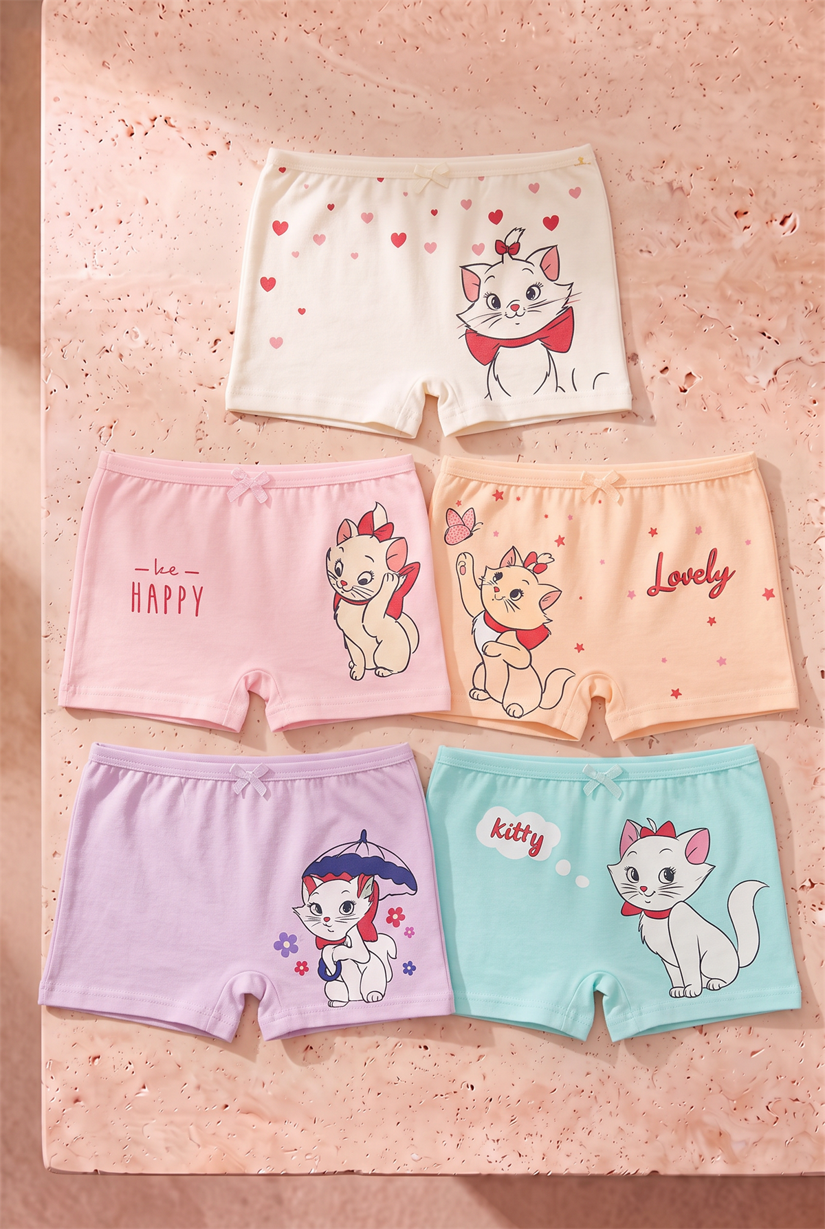 Kız Çocuk Kedi Baskılı 5li Boxer
