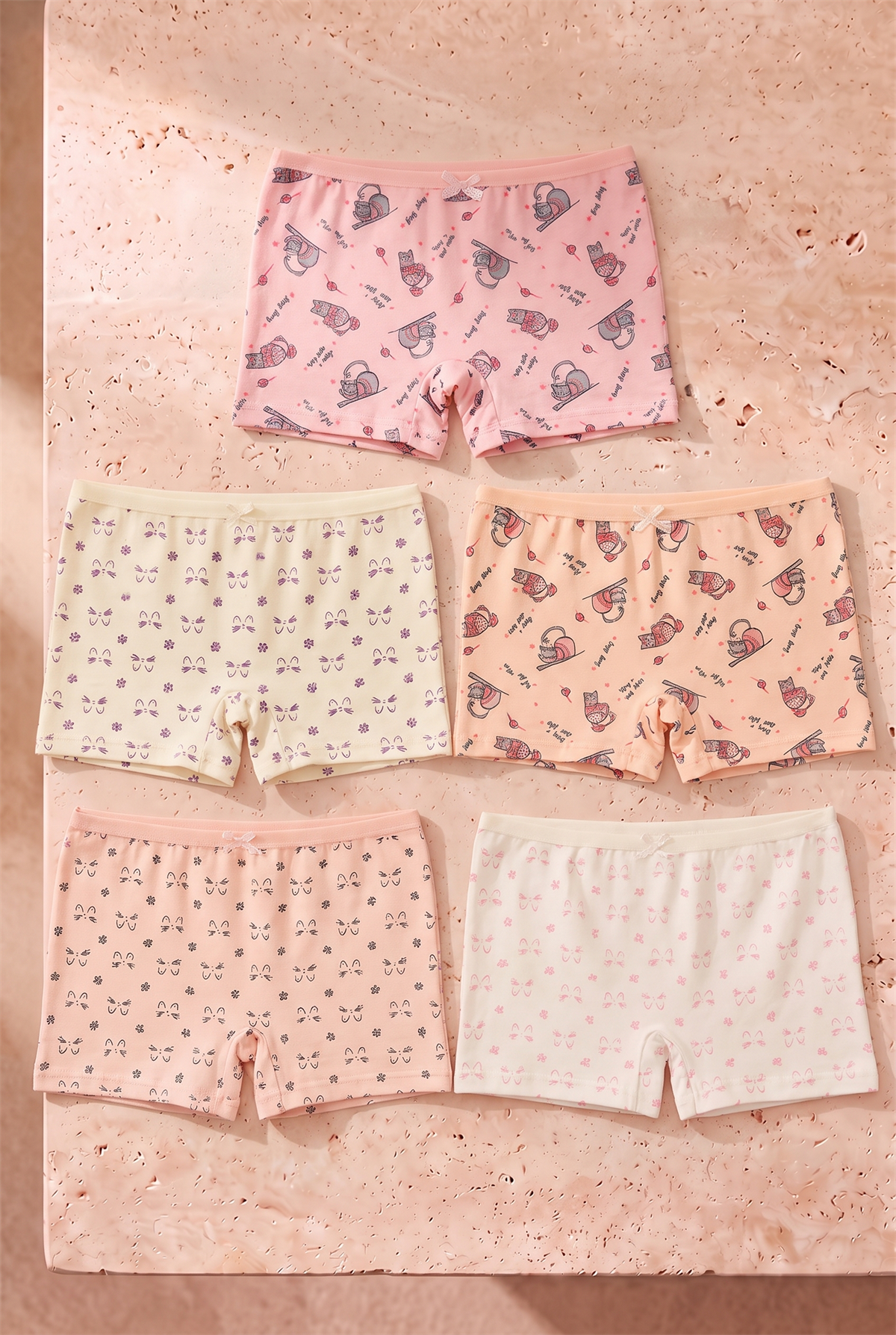 Kız Çocuk Kedi Baskılı 5li Boxer