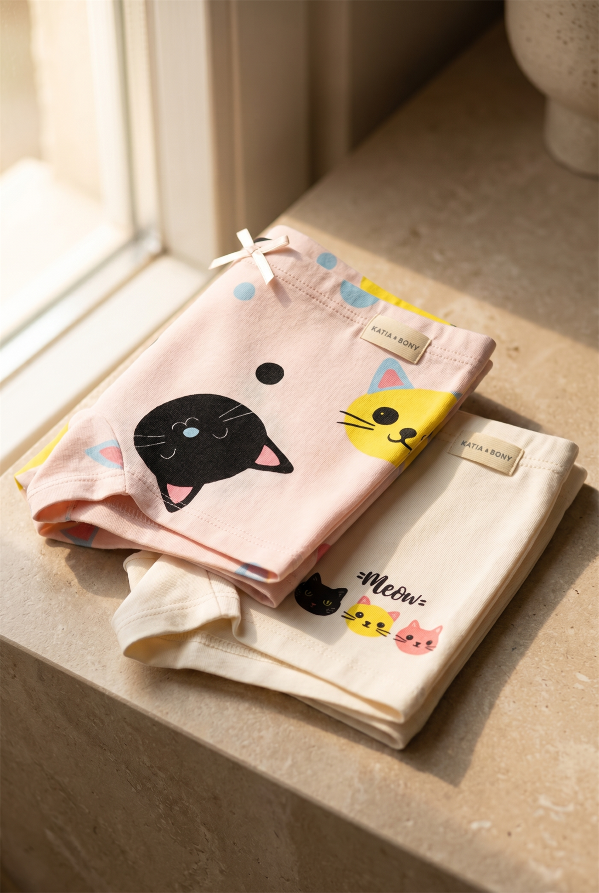 Kız Çocuk Kedi Desenli 2li Boxer Açık Pembe