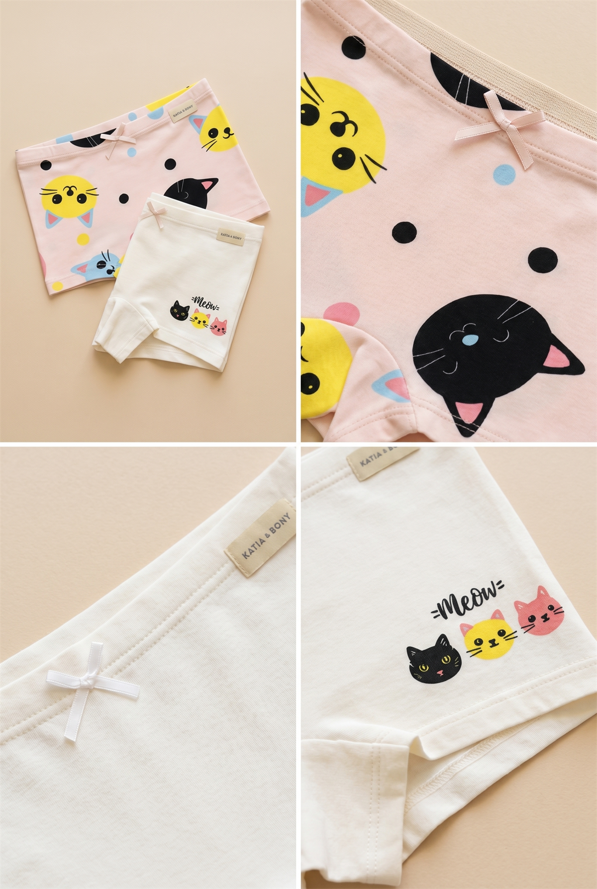Kız Çocuk Kedi Desenli 2li Boxer Açık Pembe