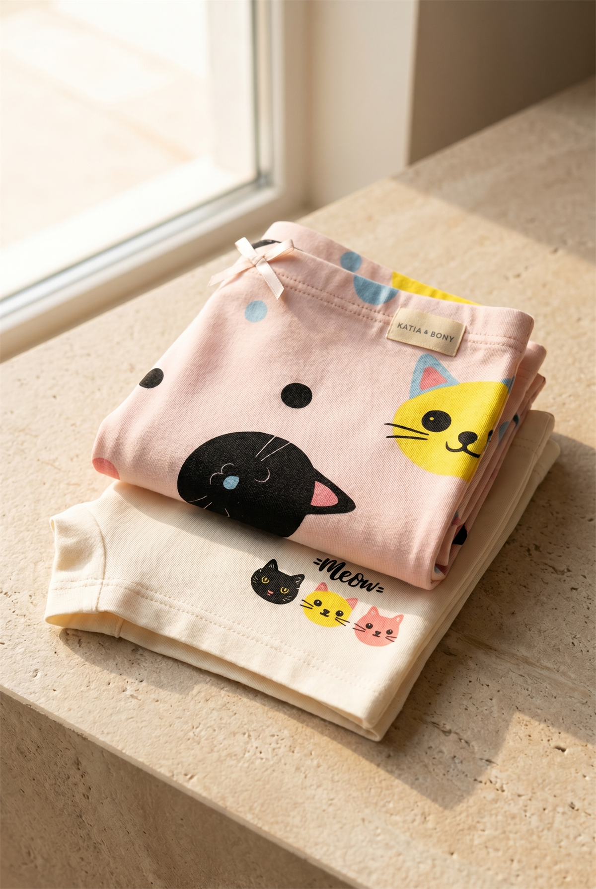 Kız Çocuk Kedi Desenli 2li Boxer Açık Pembe