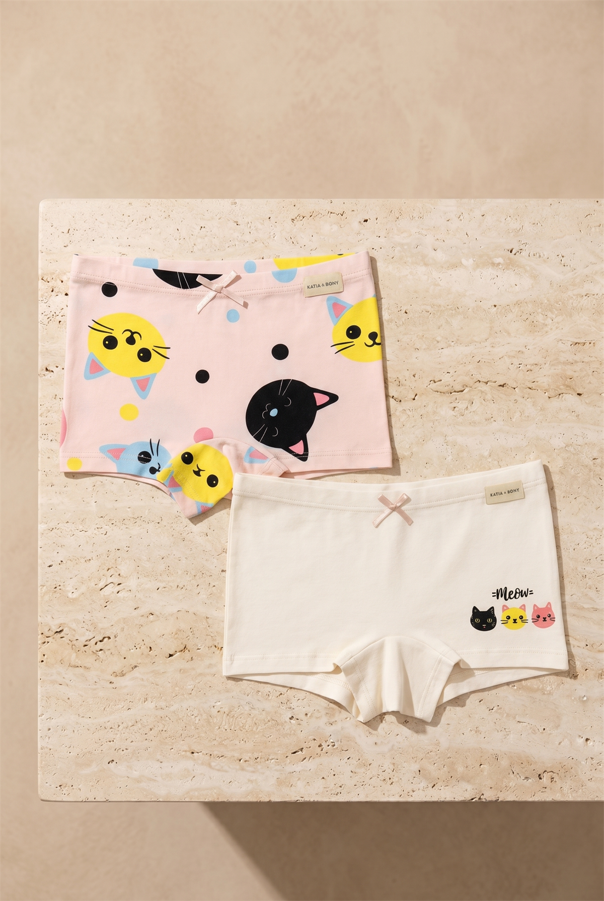 Kız Çocuk Kedi Desenli 2li Boxer Açık Pembe