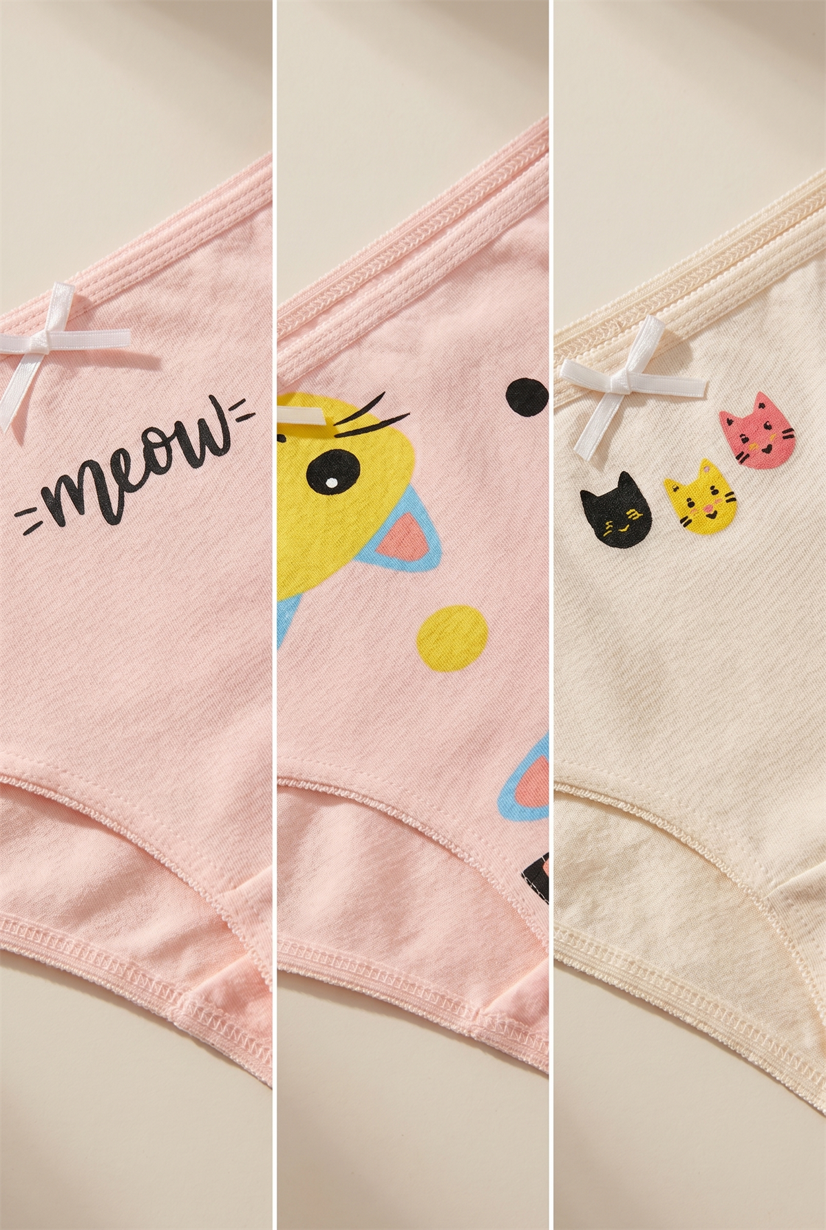 Kız Çocuk Kedi Desenli 3lü Slip Külot Açık Pembe