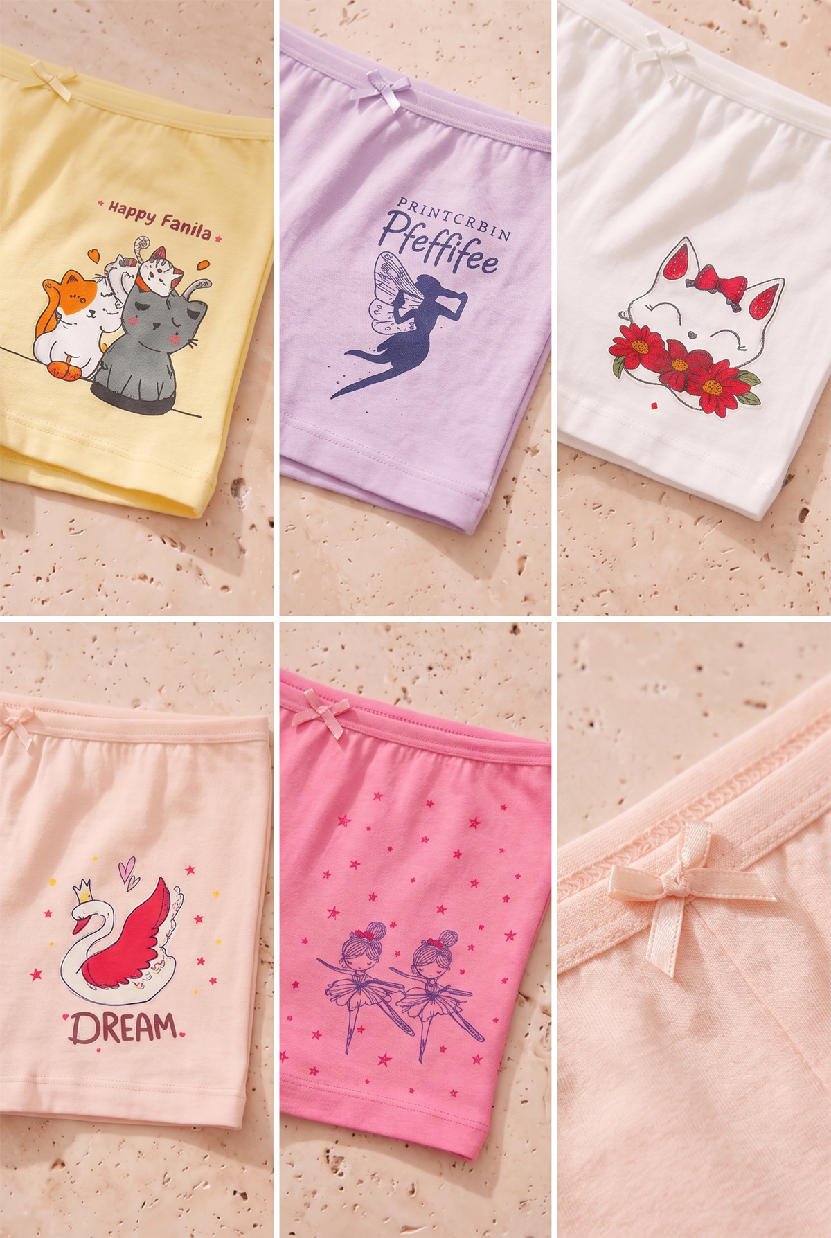 Kız Çocuk Kedi Desenli 5li Boxer