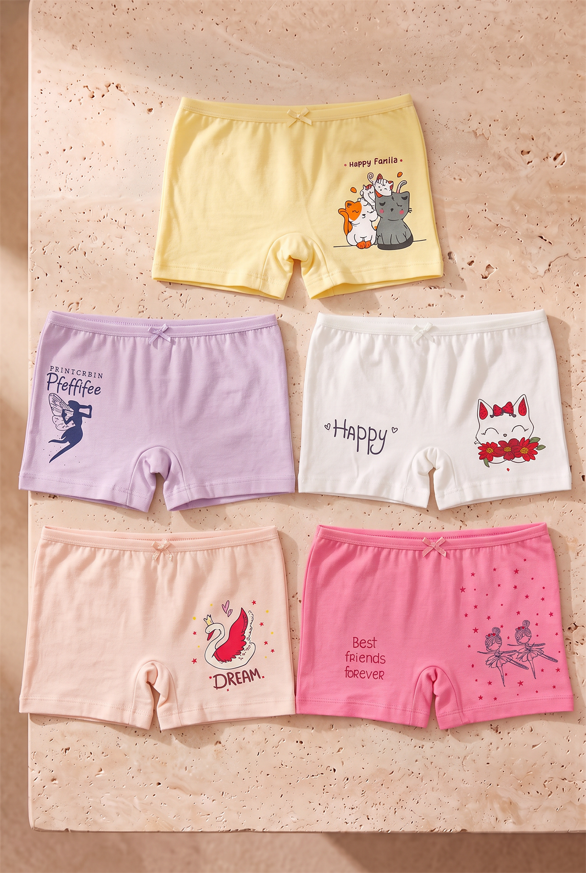 Kız Çocuk Kedi Desenli 5li Boxer