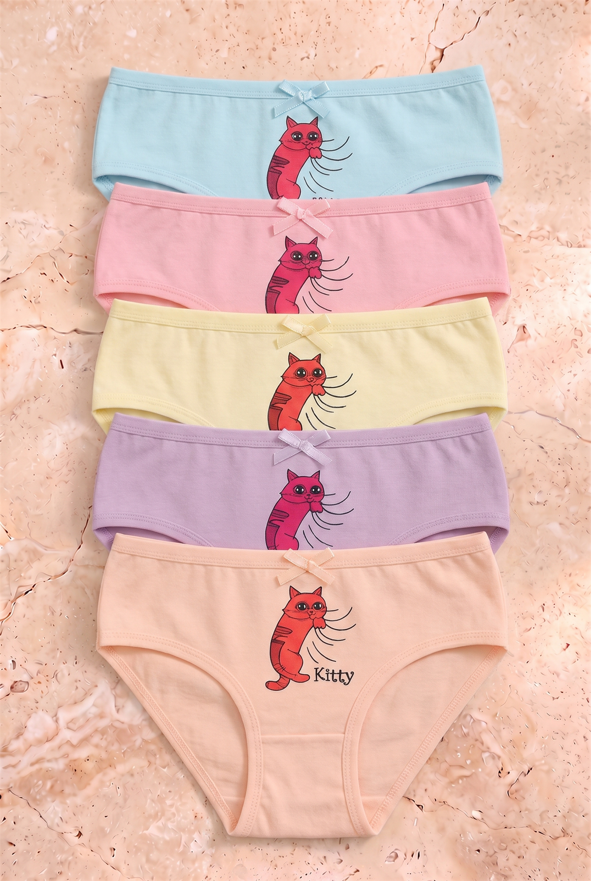 Kız Çocuk Kedi Desenli 5li Slip Külot 