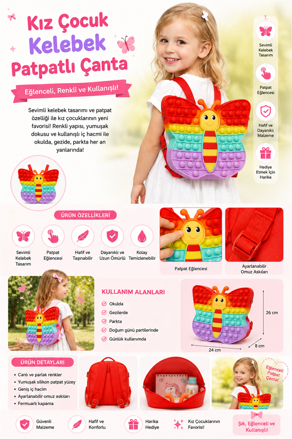 Girls Butterfly Patchwork Bag Red