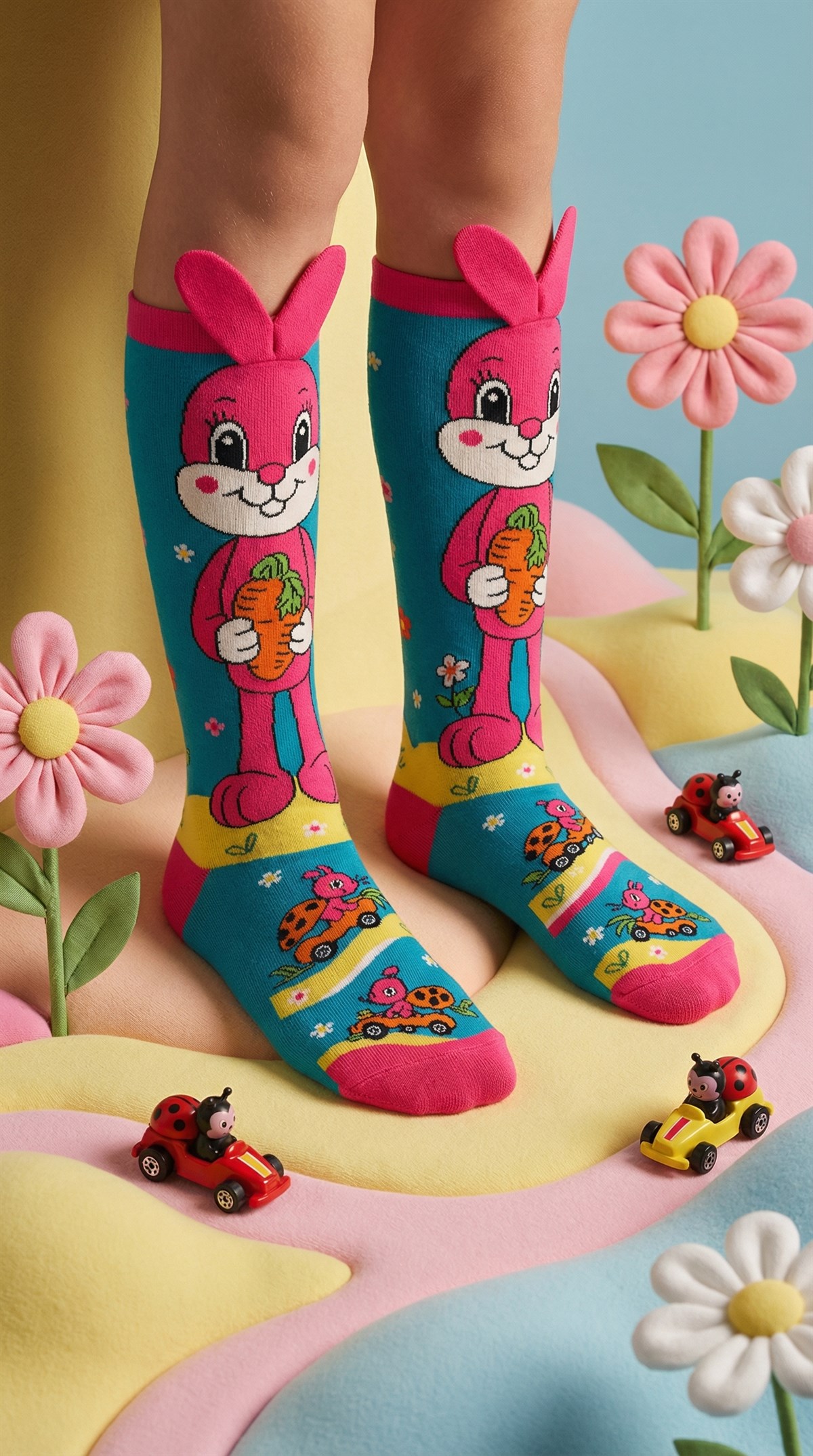 Girls Rabbit Pattern Knee-High Socks with Ear Accessories