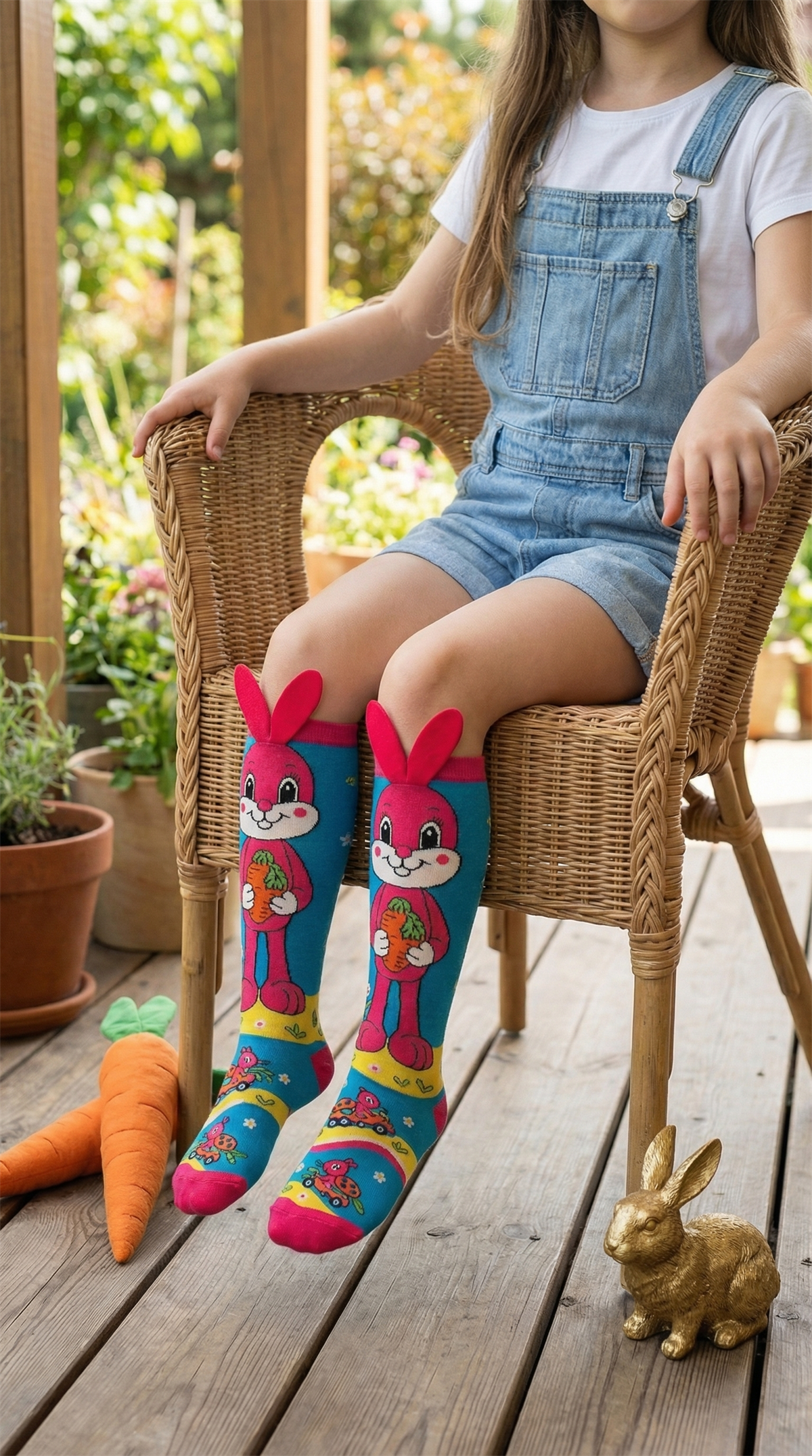Girls Rabbit Pattern Knee-High Socks with Ear Accessories