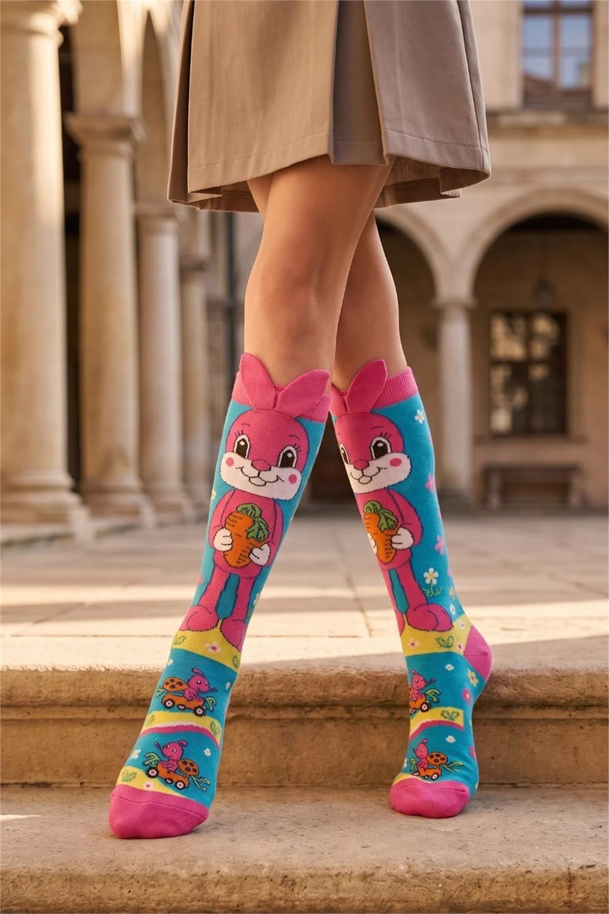 Girls Rabbit Pattern Knee-High Socks with Ear Accessories