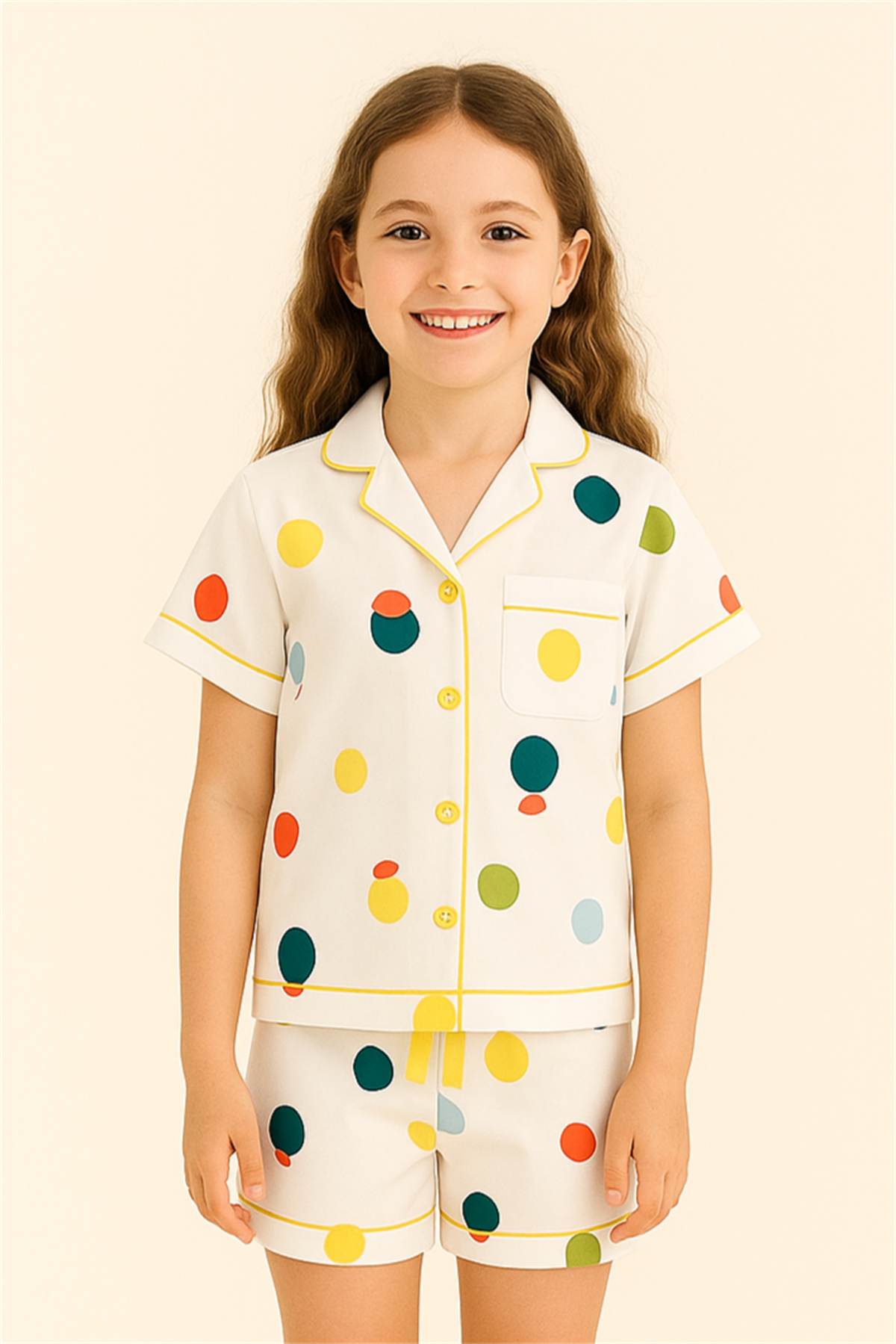 Kız Çocuk Limon Desenli Şortlu Pijama Takımı